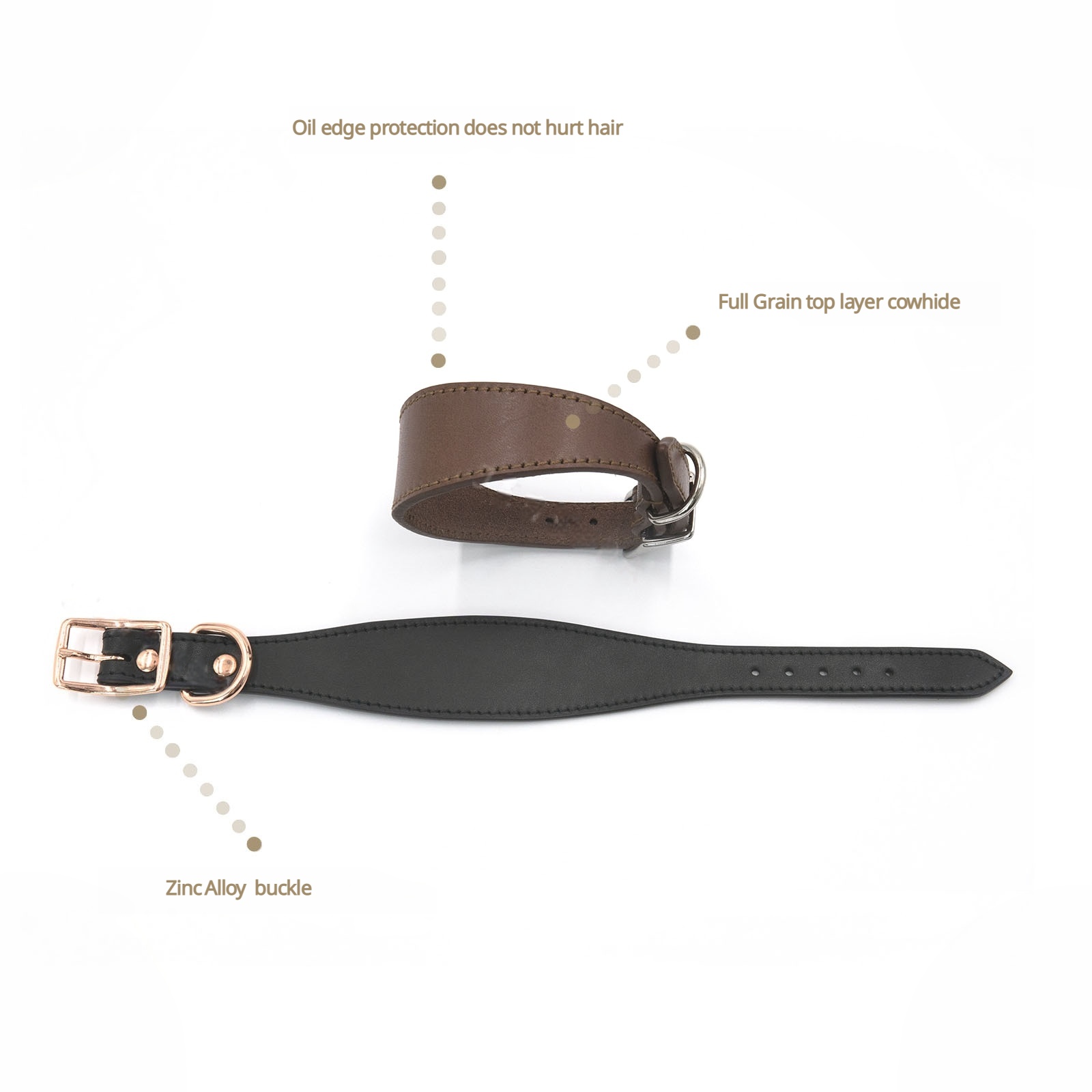 Premium Full Grain Leather Wide Anti-Choke Dog Collar for Greyhounds & Whippets – Luxe Comfort, Durable Design  