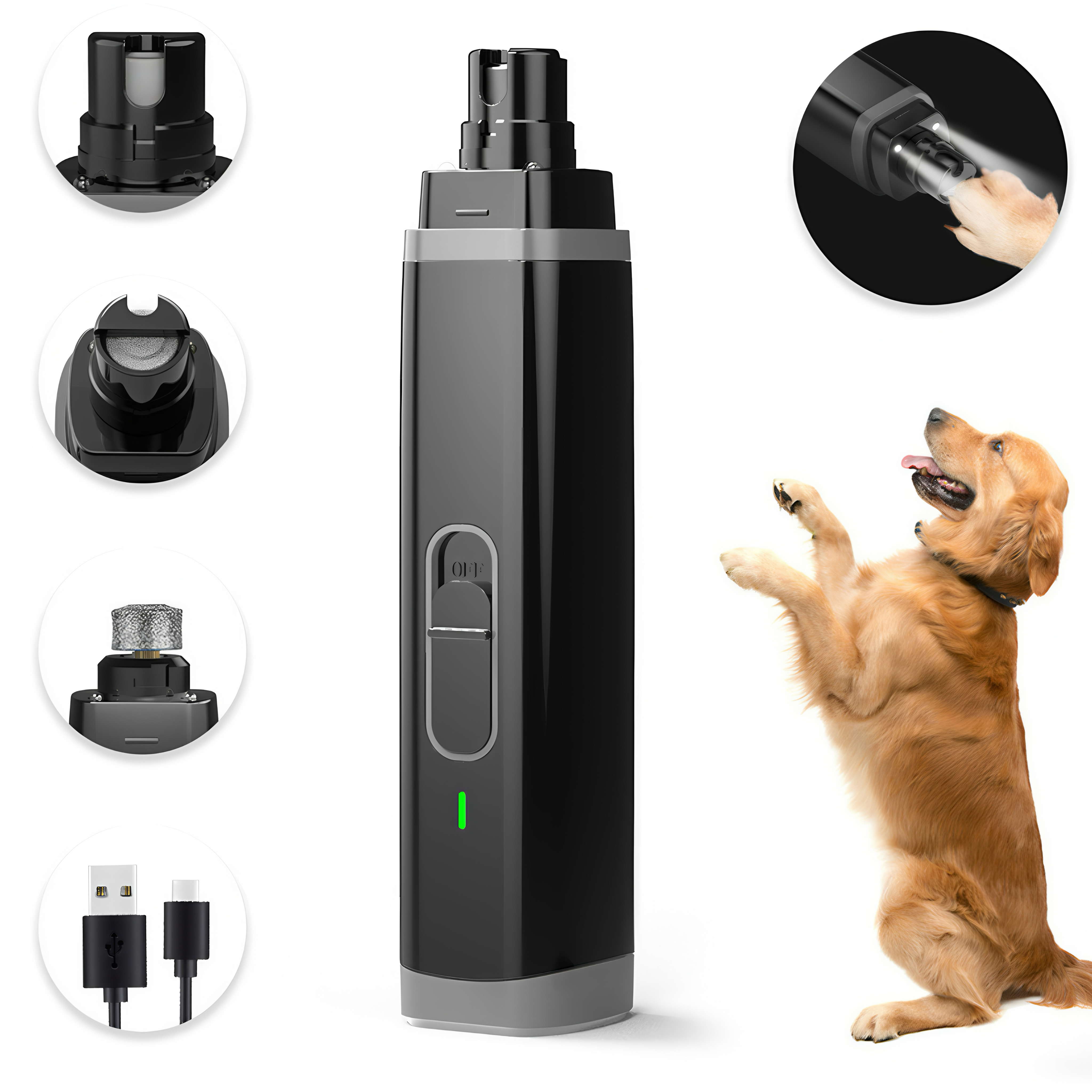 Low Noise Pet Nail Grinder with LED Light | Diamond Bit & 3 Speeds | Safe Grooming Tool