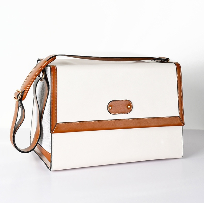 Stylish Oversized Leather Pet Carrier Bag - Breathable Mesh, Soft Strap, Washable Pad for Cats & Small Dogs