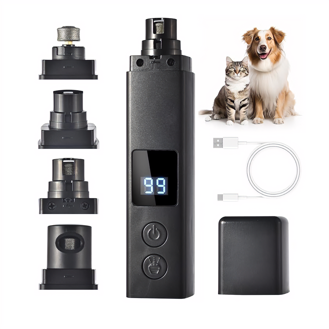 Professional Quiet Pet Nail Grinder for Cats & Dogs – Rechargeable, 4-Speed LED Display, Low Noise & Vibration, Diamond Grinding Wheel 