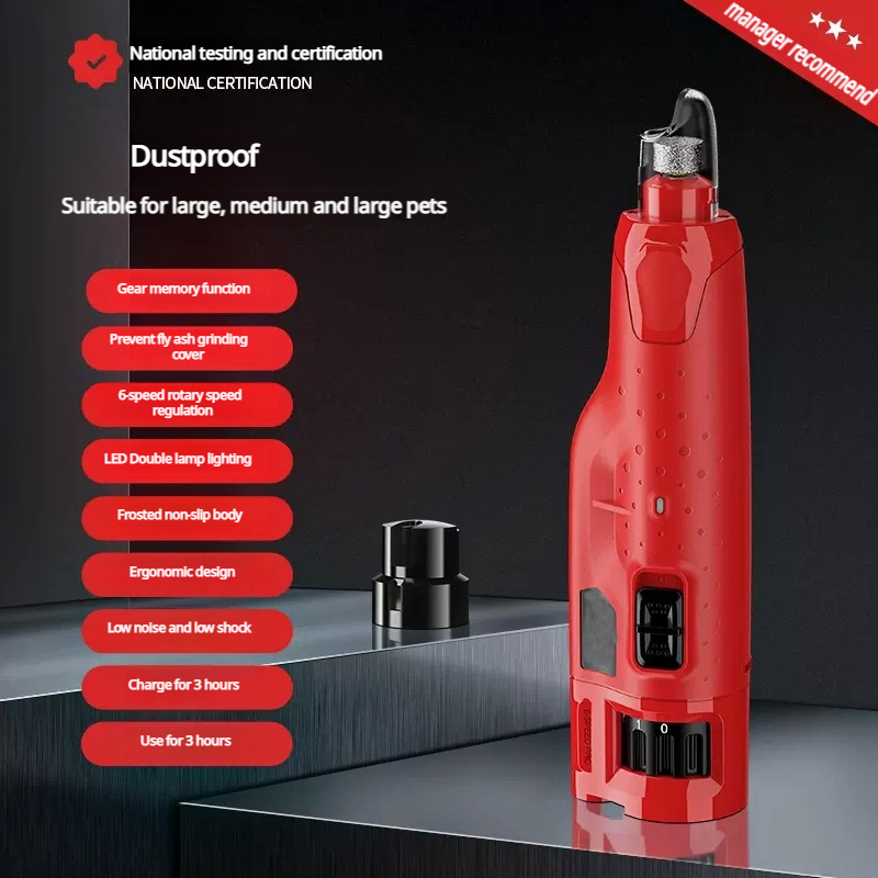 Dog Nail Grinder Quiet - (45db) 6-Speed Pet Nail Grinder with 2 LED Lights for Large Medium Small Dogs/Cats, Professional 3 Ports Rechargeable Electric Dog Nail Trimmer with Dust Cap-CUDDLY PET