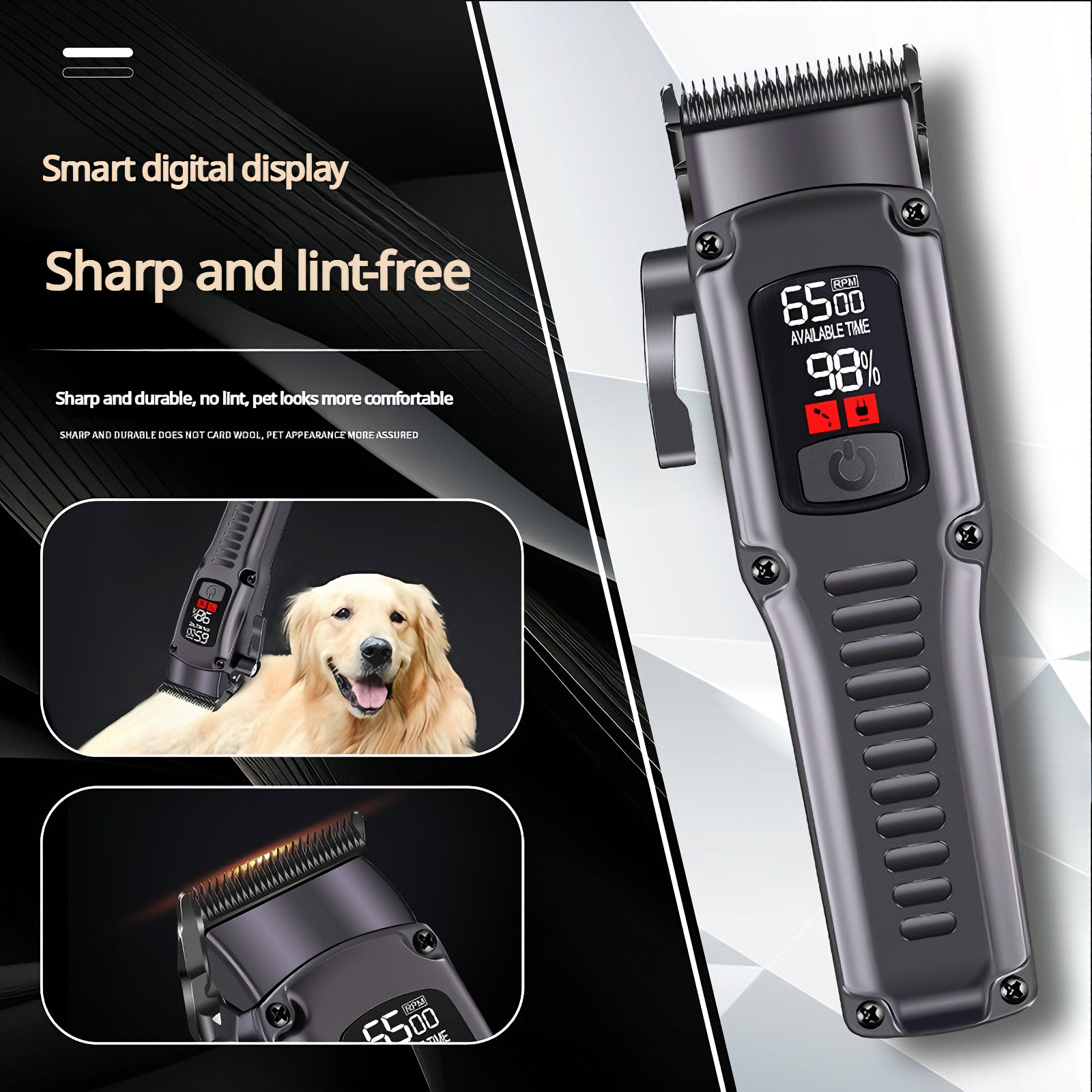Professional USB Rechargeable Pet Grooming Clipper – 4-Speed, Low Noise, with 4 Combs for Dogs & Cats  