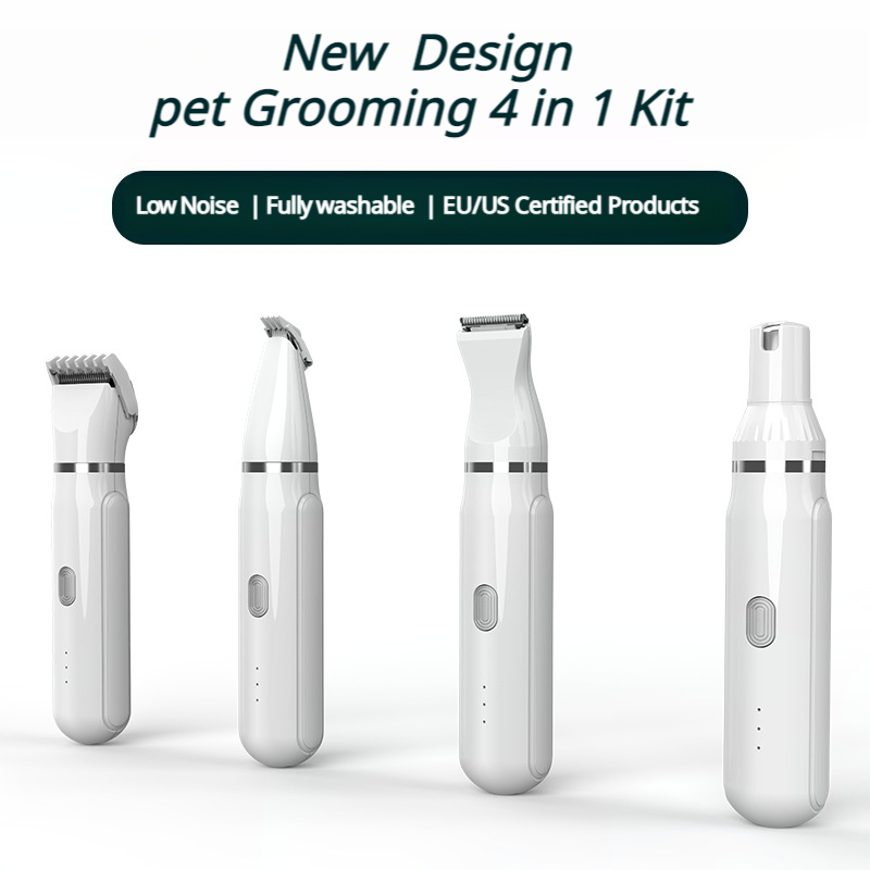 4-in-1 Professional Pet Grooming Kit: Silent Clippers, Trimmer, Nail Grinder & Paw Cleaner - IPX7 Waterproof 
