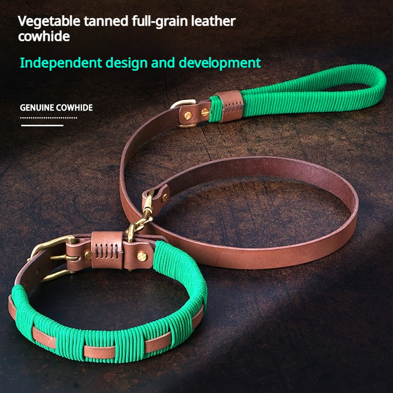 Handmade Adjustable Leather Dog Collar - Full-Grain Vegetable-Tanned Leather, Solid Brass Hardware, 3.5mm Thick, Multi-Hole Design for Perfect Fit  