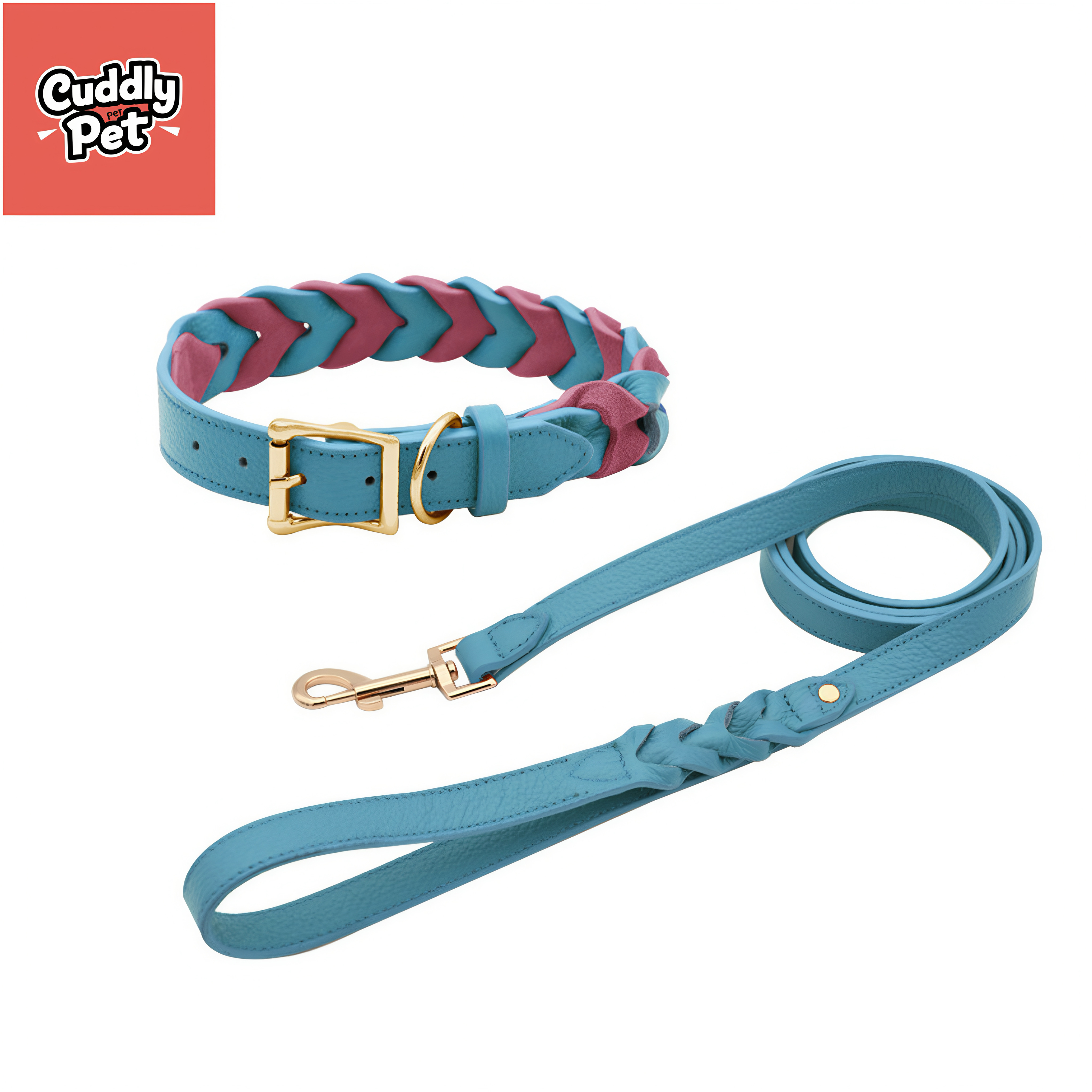 Adjustable Leather Dog Collar - Handwoven Genuine Leather | No Hair Pulling