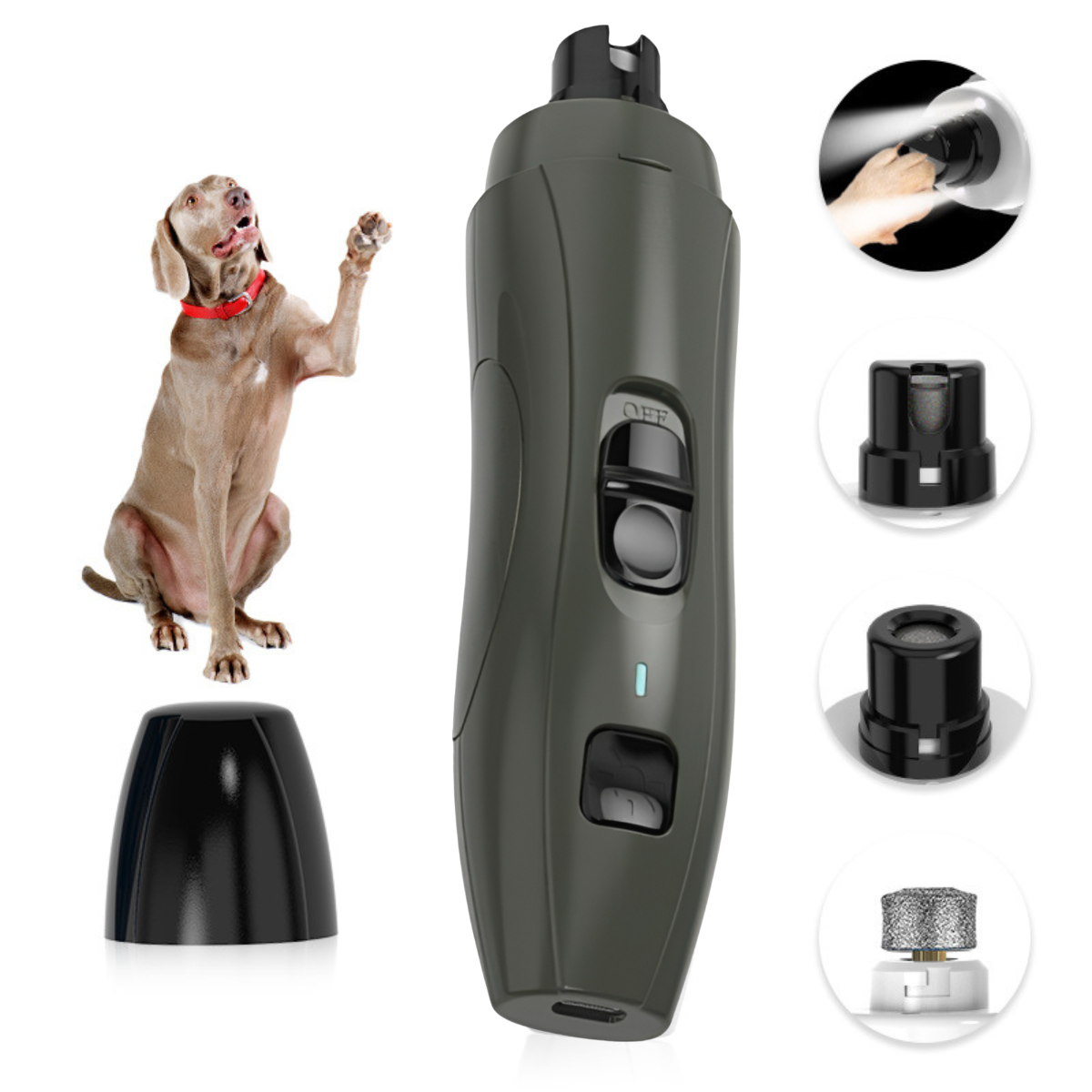 Ultra-Quiet LED Pet Nail Grinder with 2 Speeds - Safe Claw Trimming for Dogs & Cats, Type-C Rechargeable