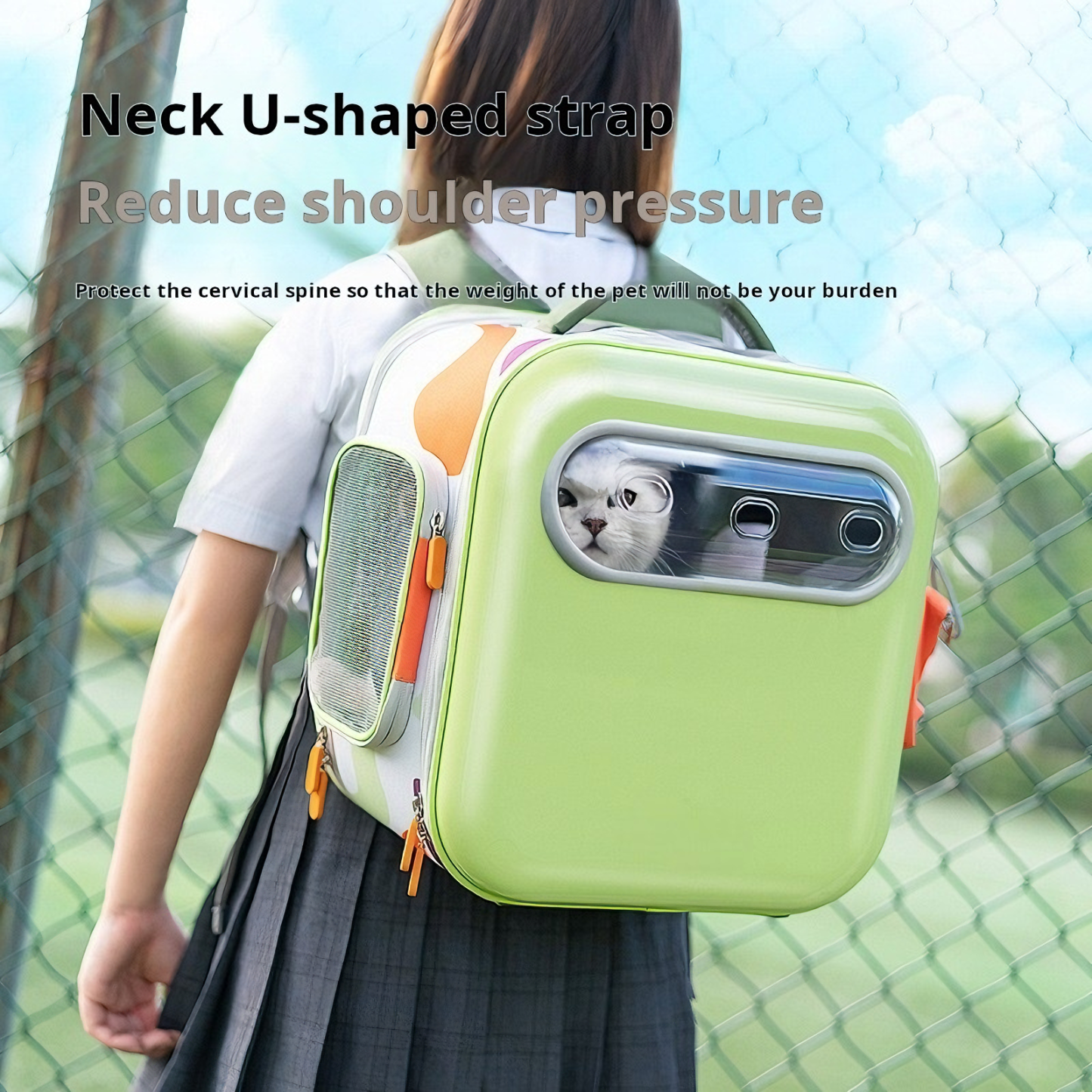 Ventilated Pet Carrier Backpack with Hidden Window - Large Airflow Cat & Small Dog Carrier, EVA Back Support, Water-Resistant, Travel Friendly