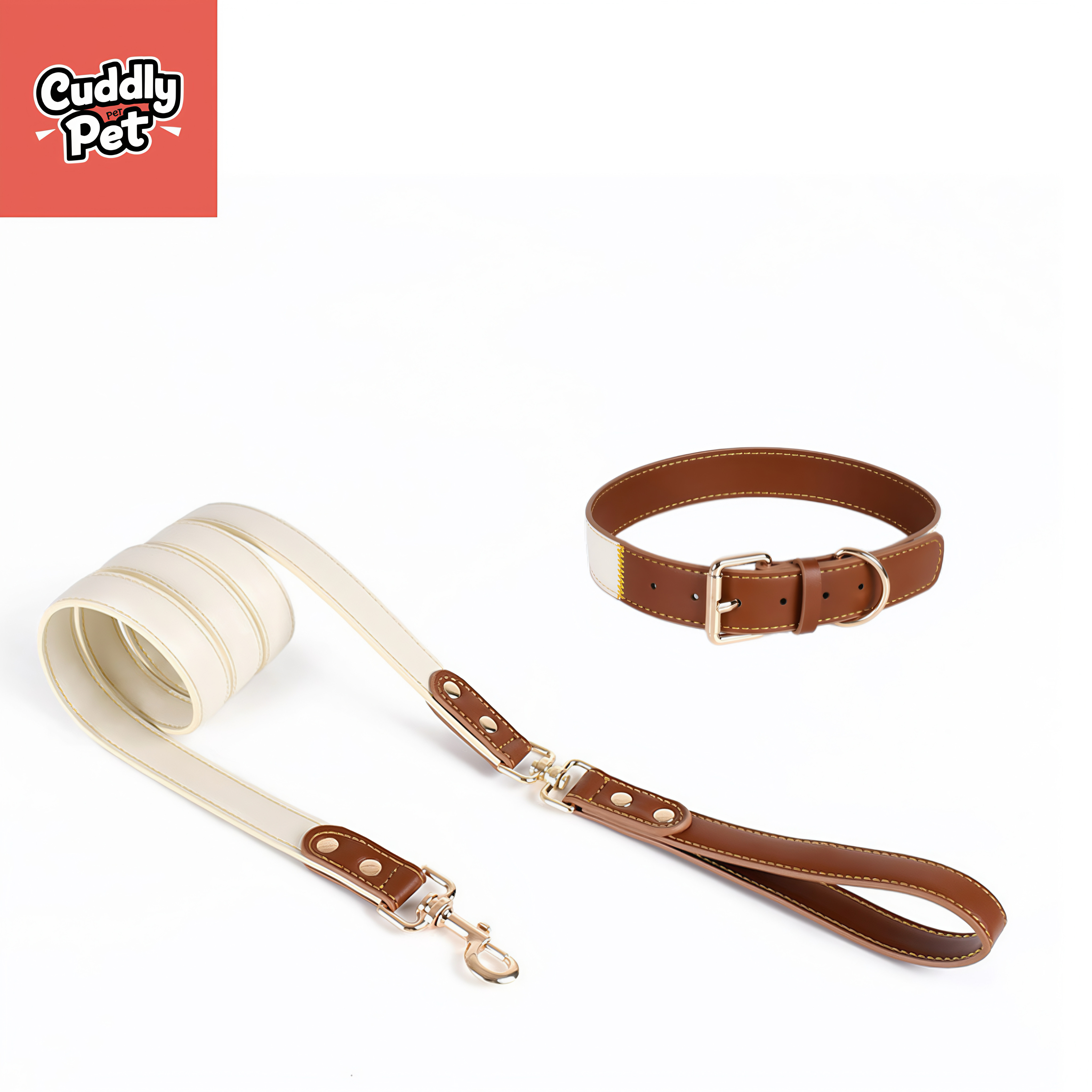 Peacock Series Leather Dog Collar and Leash Set – Handmade, Waterproof, Tangle-Free