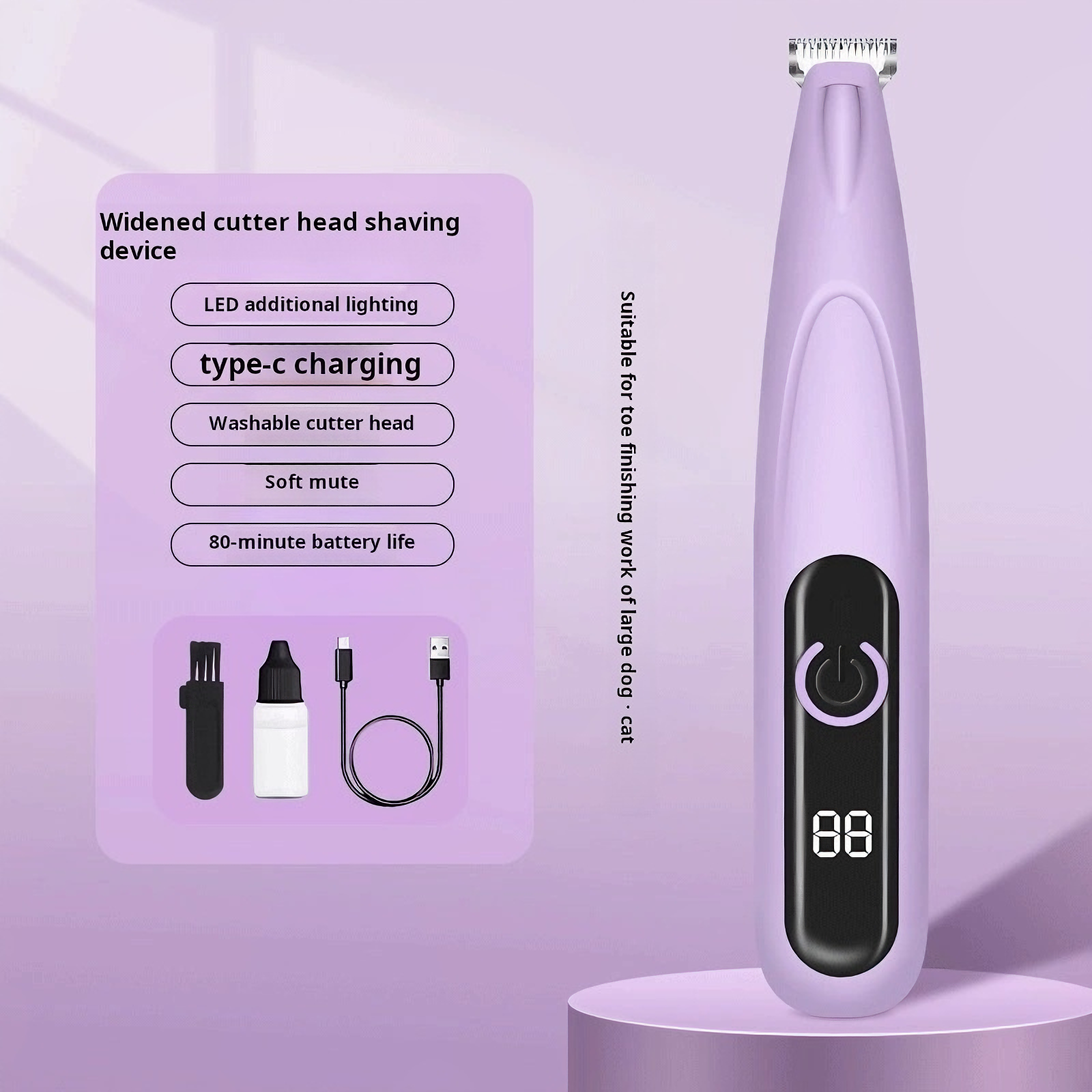 Dog Paw Trimmer with LED Light，Cordless Rechargeable Dog Clippers，Low 