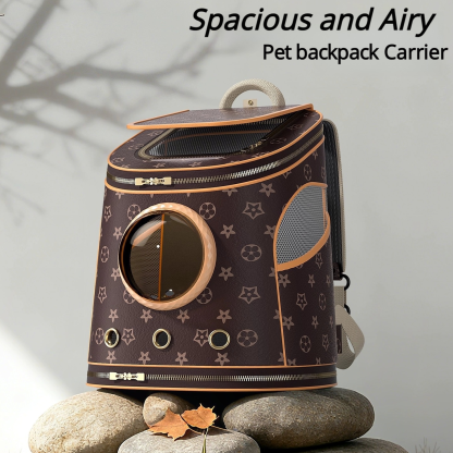 Luxury Leather Cat Backpack Carrier - 3-Side Ventilation, Spacious & Escape-Proof, Hands-Free Travel for Pets Up to 15lbs