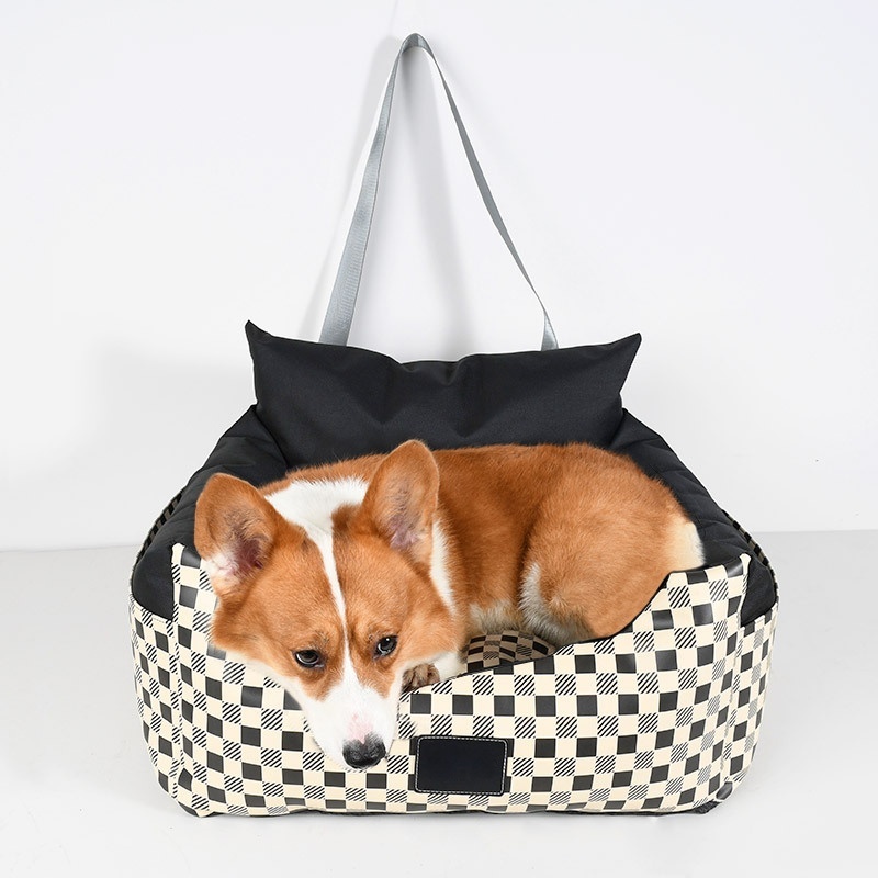 Waterproof Leather Pet Car Seat Bed, Anti-Slip & Washable Dog Carrier with Safety Buckle