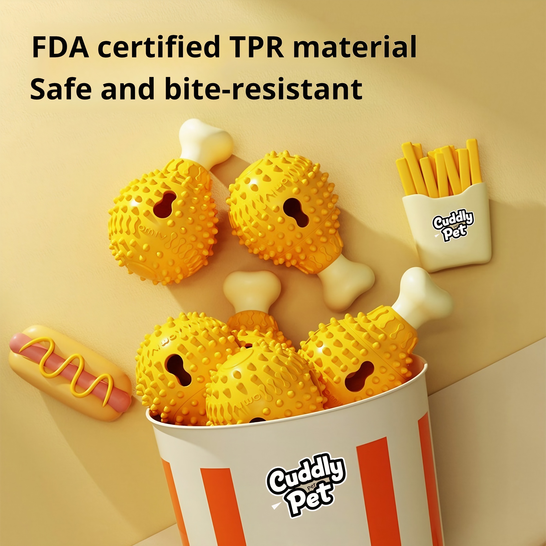 Fried Chicken Leg Squeaky Treat Dispenser – Interactive Dog Puzzle Toy for Small and Large Dogs