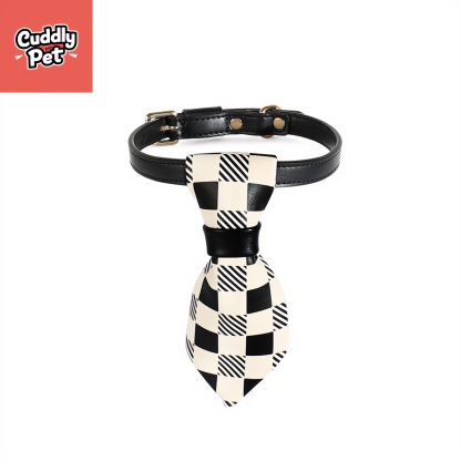 Custom Breakaway Pet Collar Set - Luxury Soft Leather, Detachable Plaid Print & Anti-Choke Safety Buckle (S/M/L)