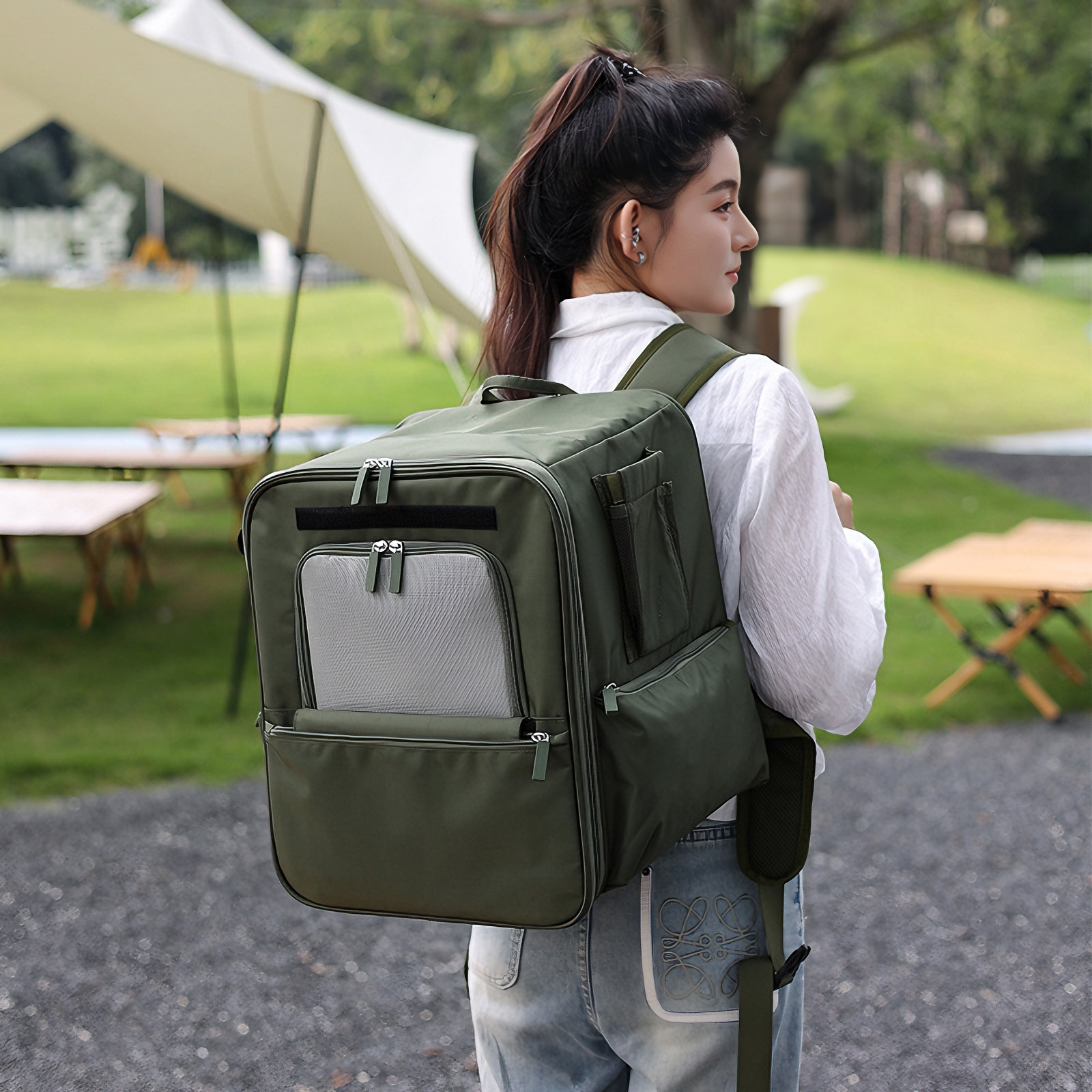 3-in-1 Expandable Cat Carrier Backpack – Foldable Pet Camping Bag with Sunshade, Breathable Mesh, Double Safety, Waterproof Nylon – for Travel, Hiking, Outdoor Adventures