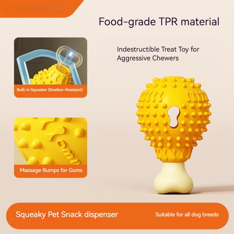 Fried Chicken Leg Squeaky Treat Dispenser – Interactive Dog Puzzle Toy for Small and Large Dogs