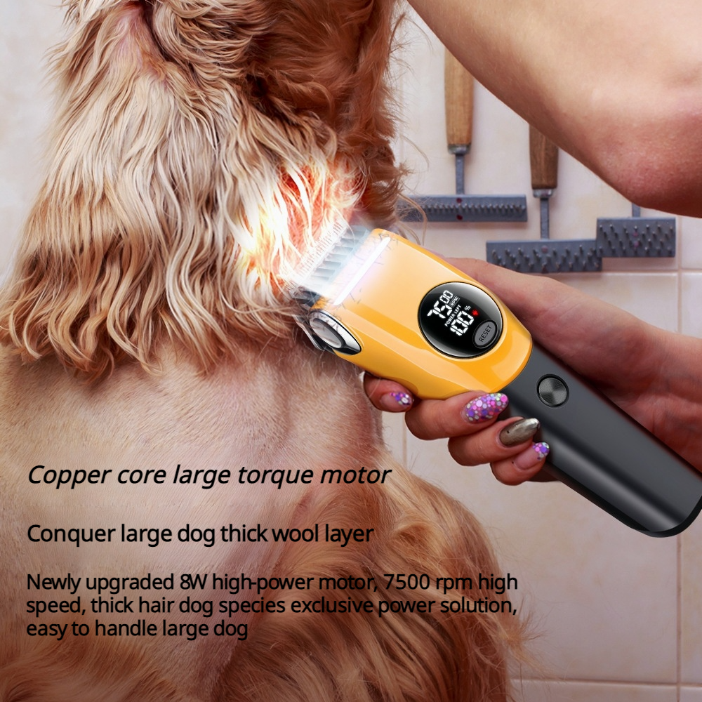 CuddlyPet ProGroom 8W Pet Clipper – 33T Blade, 7500RPM, 3 Speeds, LED Light for Large Dogs & Thick Fur