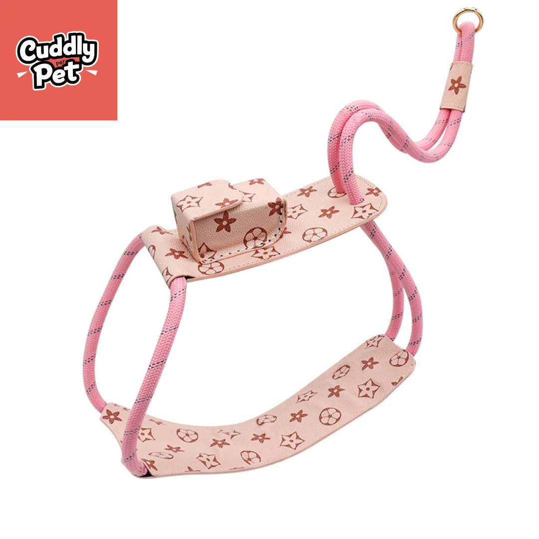 Premium Leather Pet Harness Set with Reflective Strips - Adjustable, Tangle-Proof & Comfortable for Small to Large Dogs  