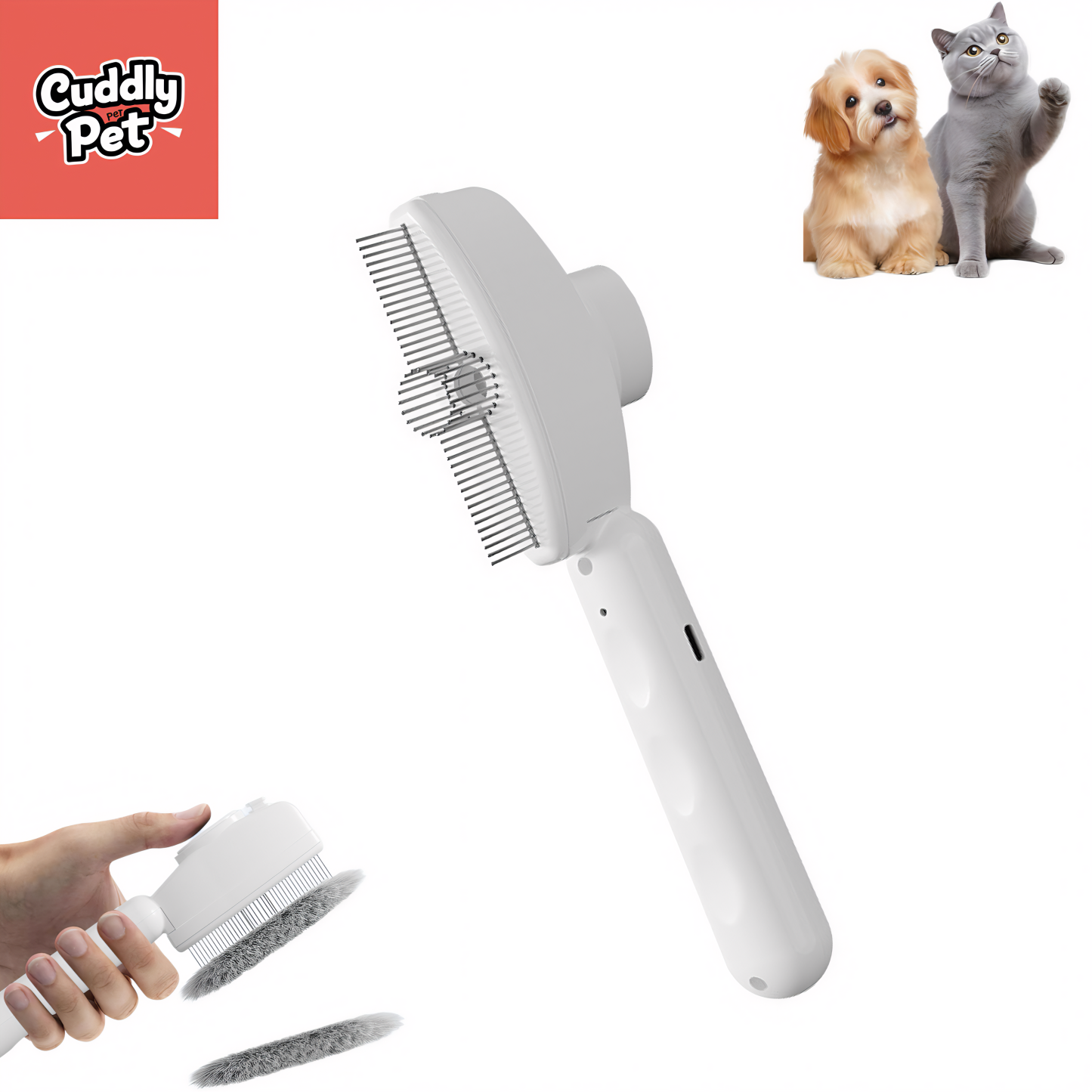 3-in-1 Pet Grooming Brush with Spray – Tangle-Free Deshedding Tool for Dogs & Cats | USB Rechargeable
