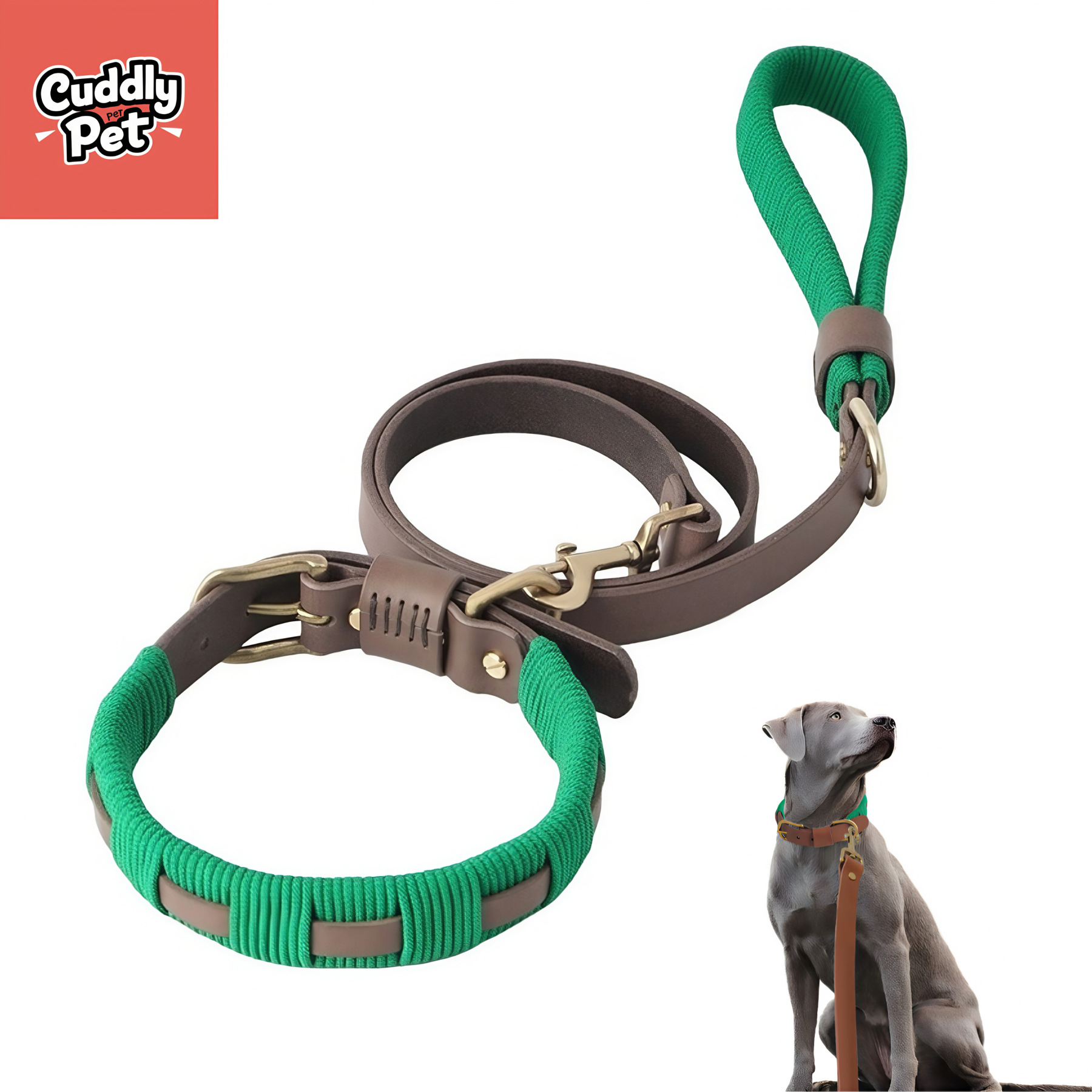 Adjustable Leather Dog Collar - Full-Grain, Brass Hardware | Cuddly Pet