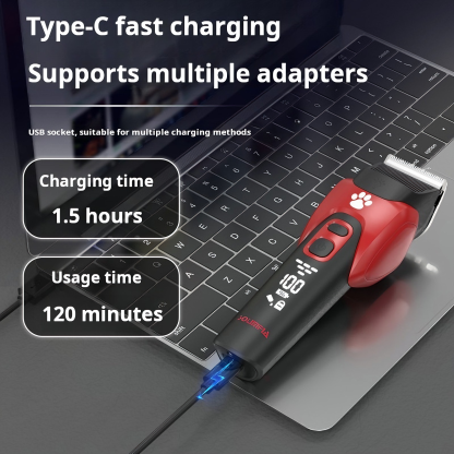 Professional Cordless Pet Grooming Clipper with LED Display & Ceramic Blade – 6 Guard Combs, 120 Min Runtime, Type-C/USB Charging 