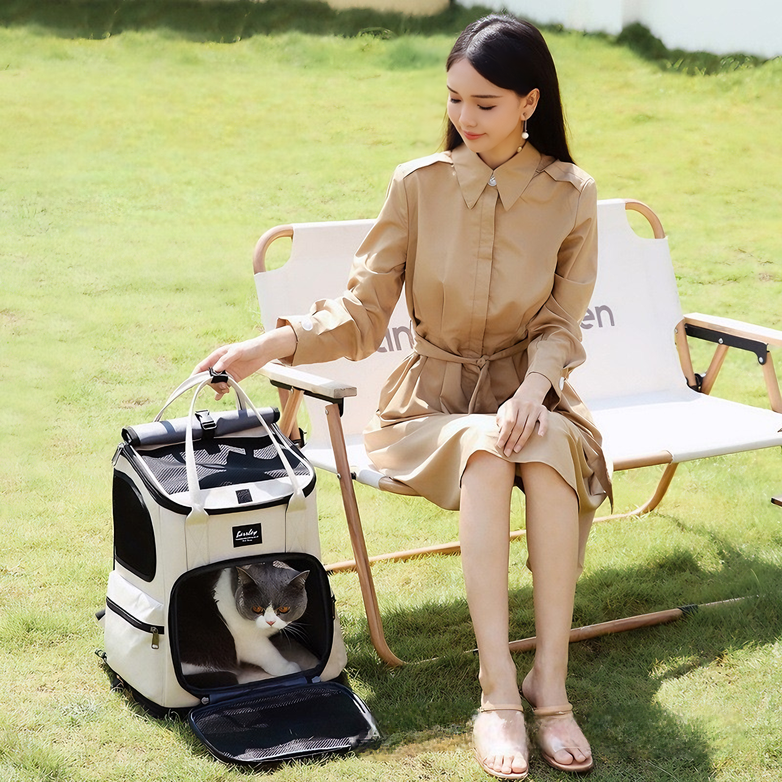 CuddlyPet Detachable Wheeled Cat & Dog Carrier Backpack, Large 15lbs Capacity, Ventilated Pet Travel Bag with Removable Cart, Multi-Mode Backpack/Handheld/Trolley