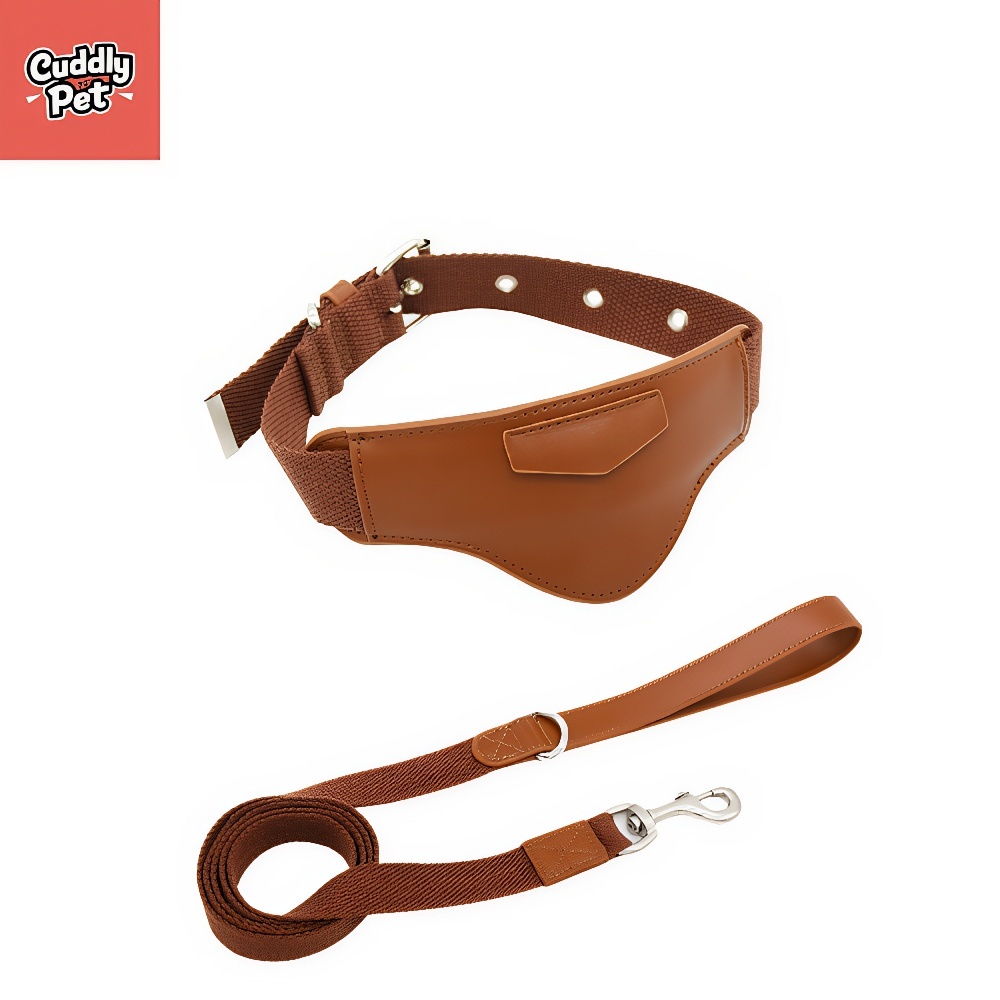 Leather Pet Collar with Tracker Holder & Leash Set - Compatible with Apple AirTag & Huawei Tag, Adjustable, Soft & Durable Dog Collar for Secure Tracking 