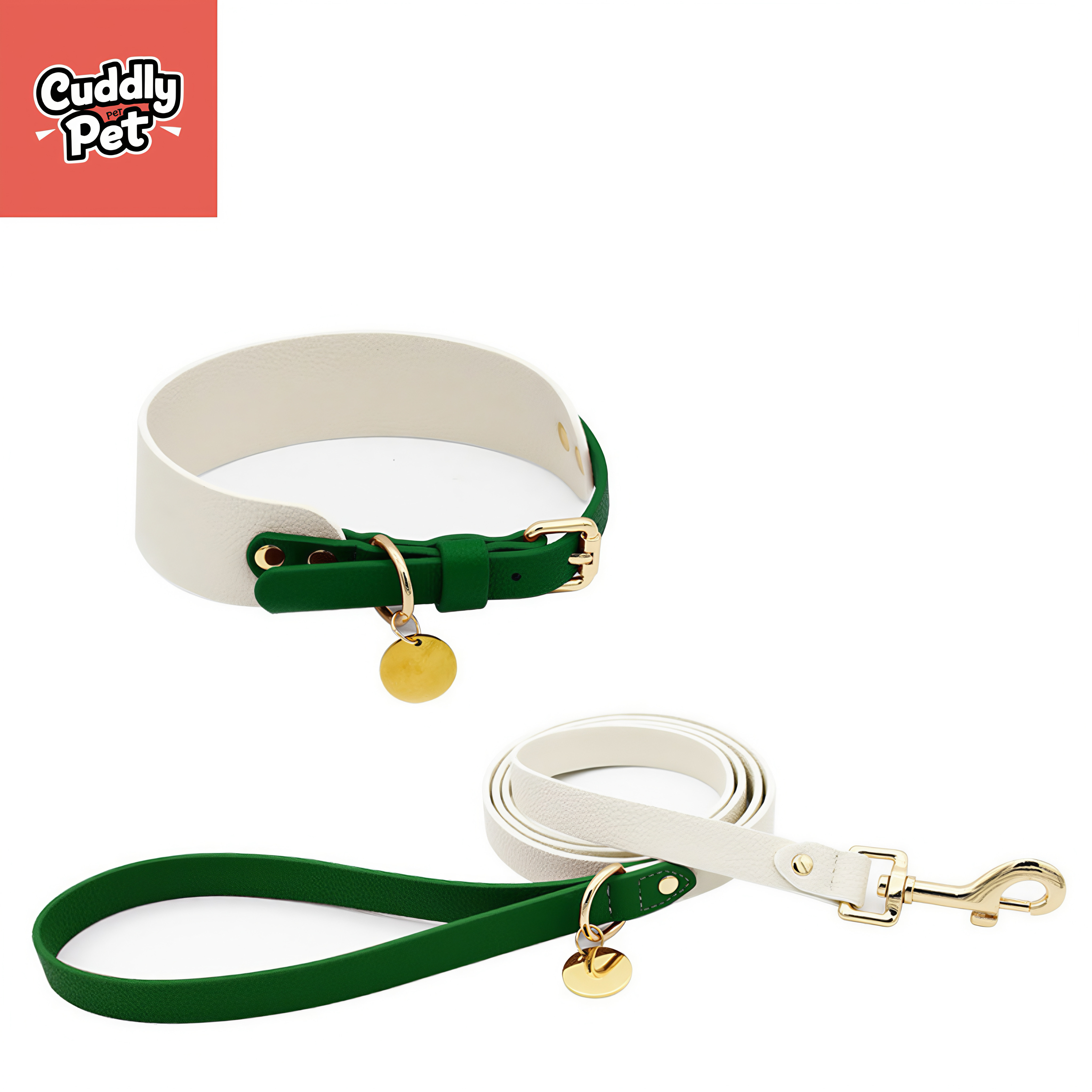 Levia Series Soft Leather Pet Collar and Leash Set | Adjustable, Comfortable, Non-Stick Fur | for Small Medium Large Dogs