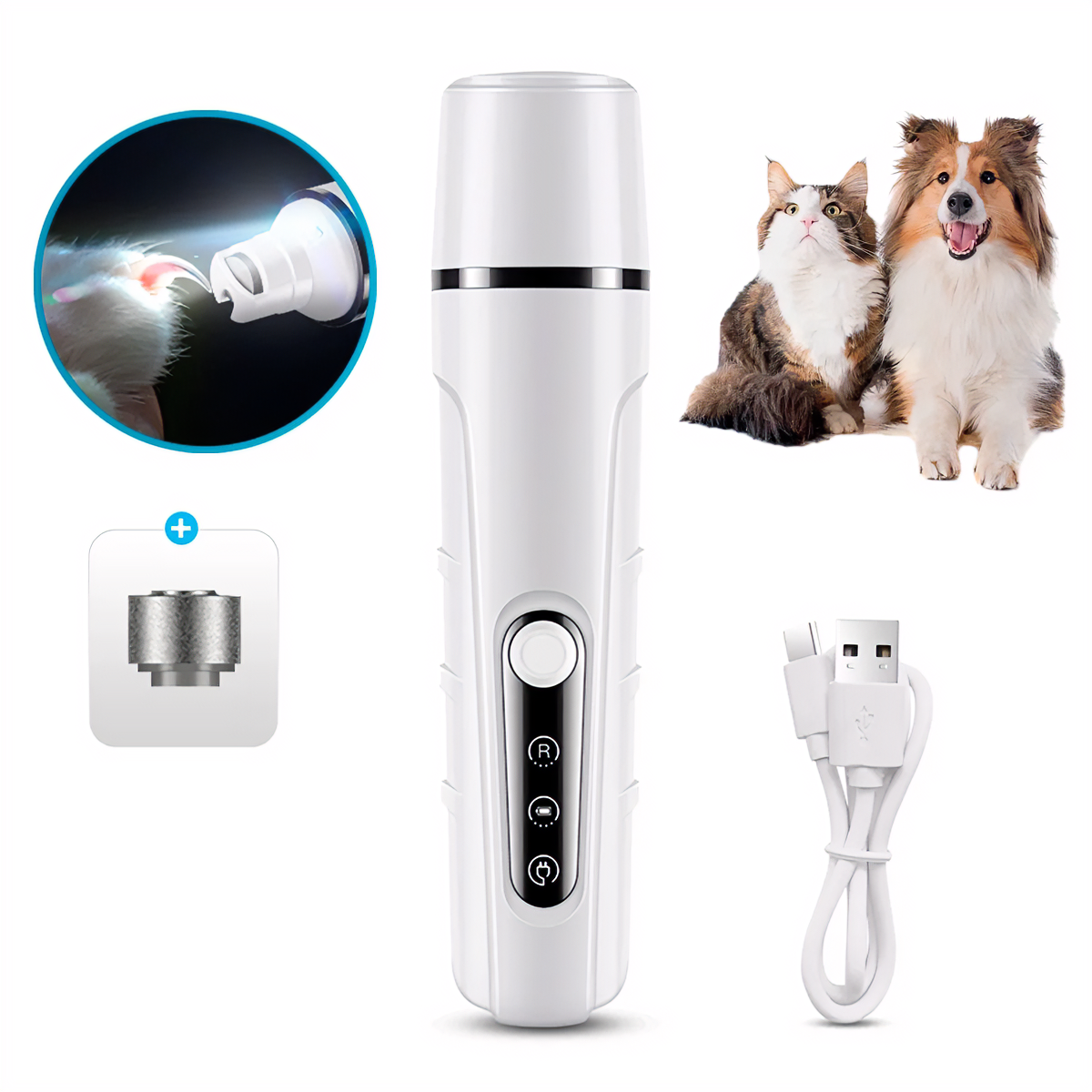 LED Pet Nail Grinder with Smart Display – 3 Modes, 2 Speeds, Replaceable Wheels for Dogs & Cats