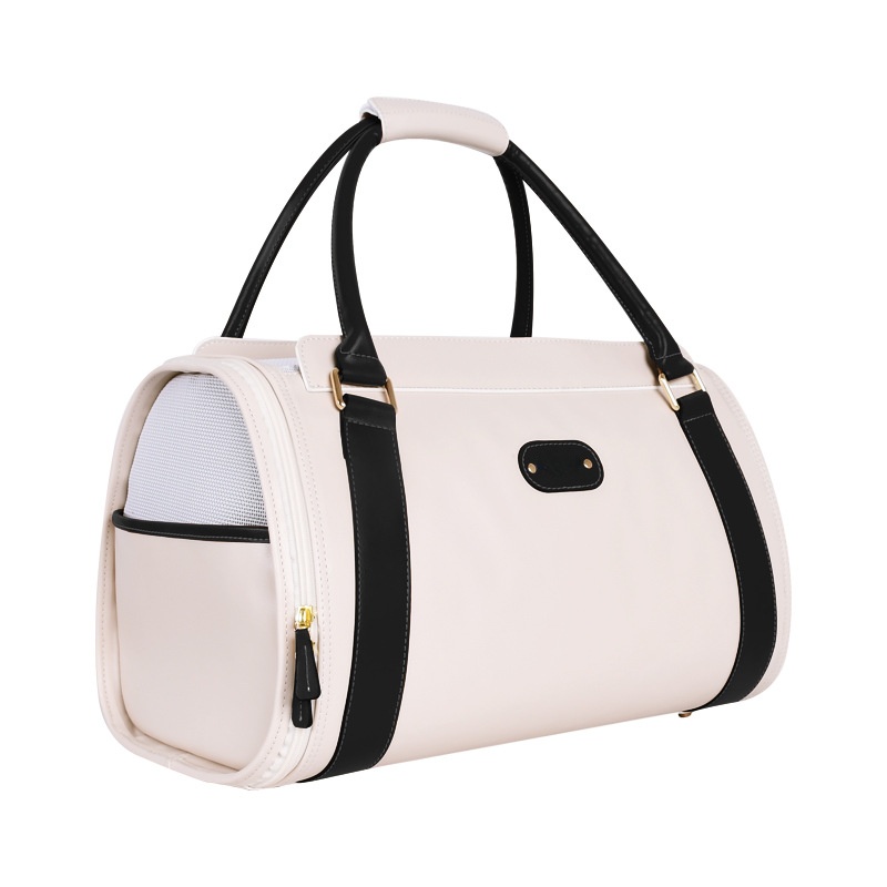 Breathable Leather Pet Travel Bag – Portable Carrier with 3-Side Mesh for Cats & Dogs up to 10kg