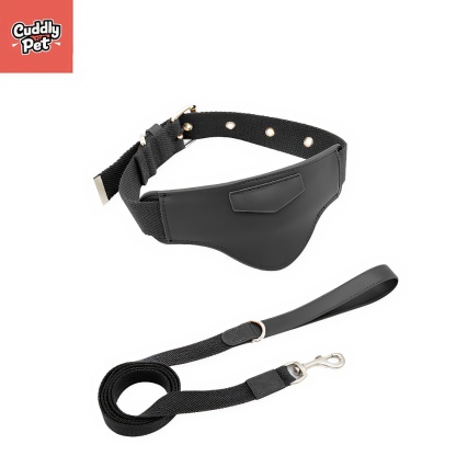 Leather Pet Collar with Tracker Holder & Leash Set - Compatible with Apple AirTag & Huawei Tag, Adjustable, Soft & Durable Dog Collar for Secure Tracking 