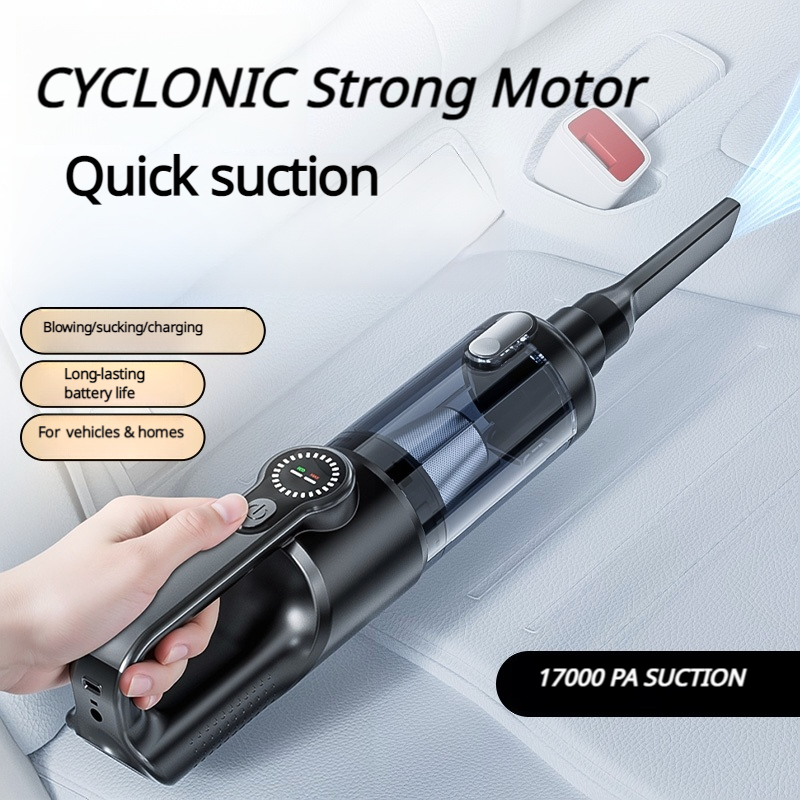 Cordless Handheld Vacuum Cleaner, 17000PA Strong Suction, 2-Stage Power, 5-in-1 Multi-Function (Suck/Blow/Charge/Brush/LED Light), Car & Home Use, with LCD Display