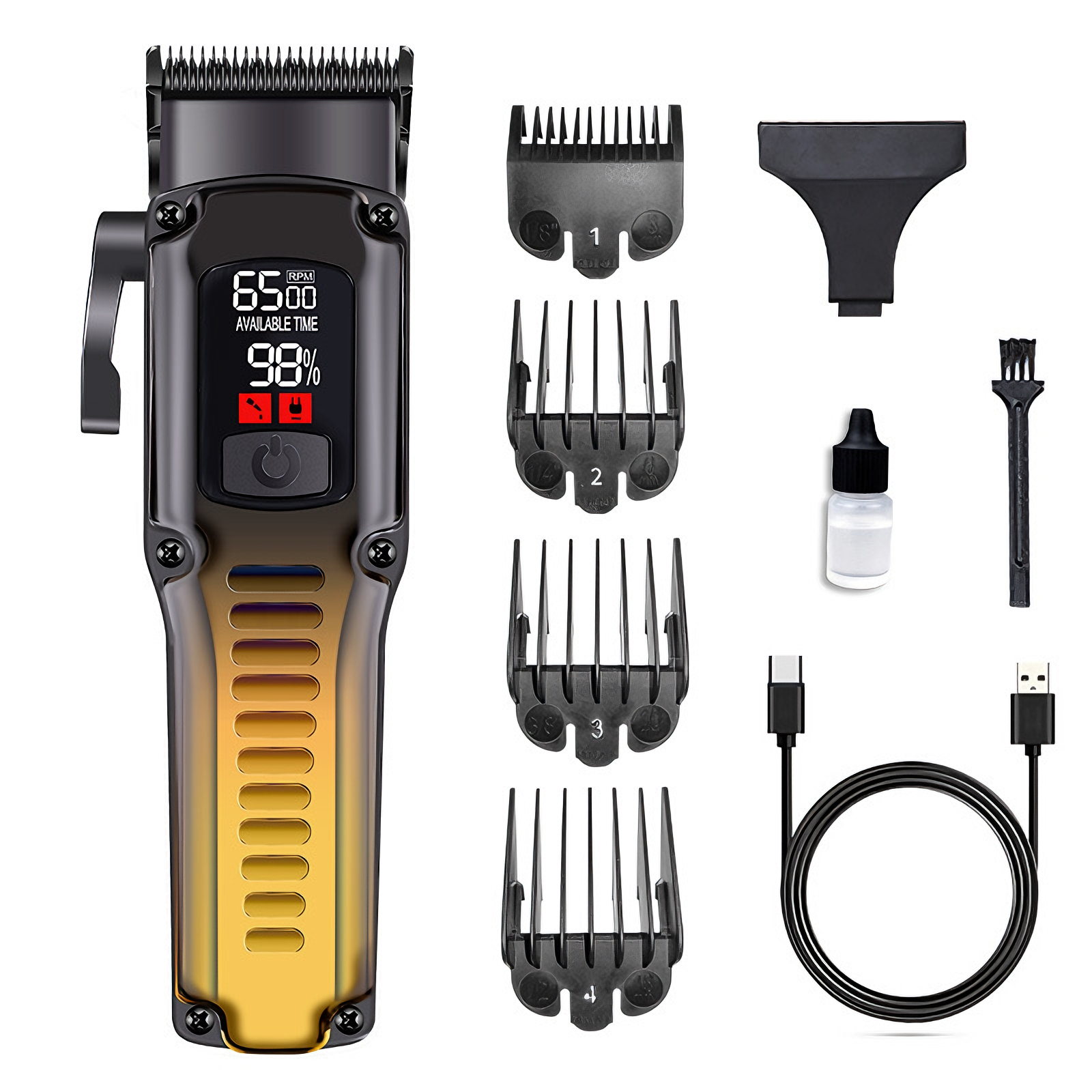Professional USB Rechargeable Pet Grooming Clipper – 4-Speed, Low Noise, with 4 Combs for Dogs & Cats  