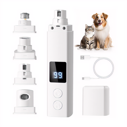 Professional Quiet Pet Nail Grinder for Cats & Dogs – Rechargeable, 4-Speed LED Display, Low Noise & Vibration, Diamond Grinding Wheel 