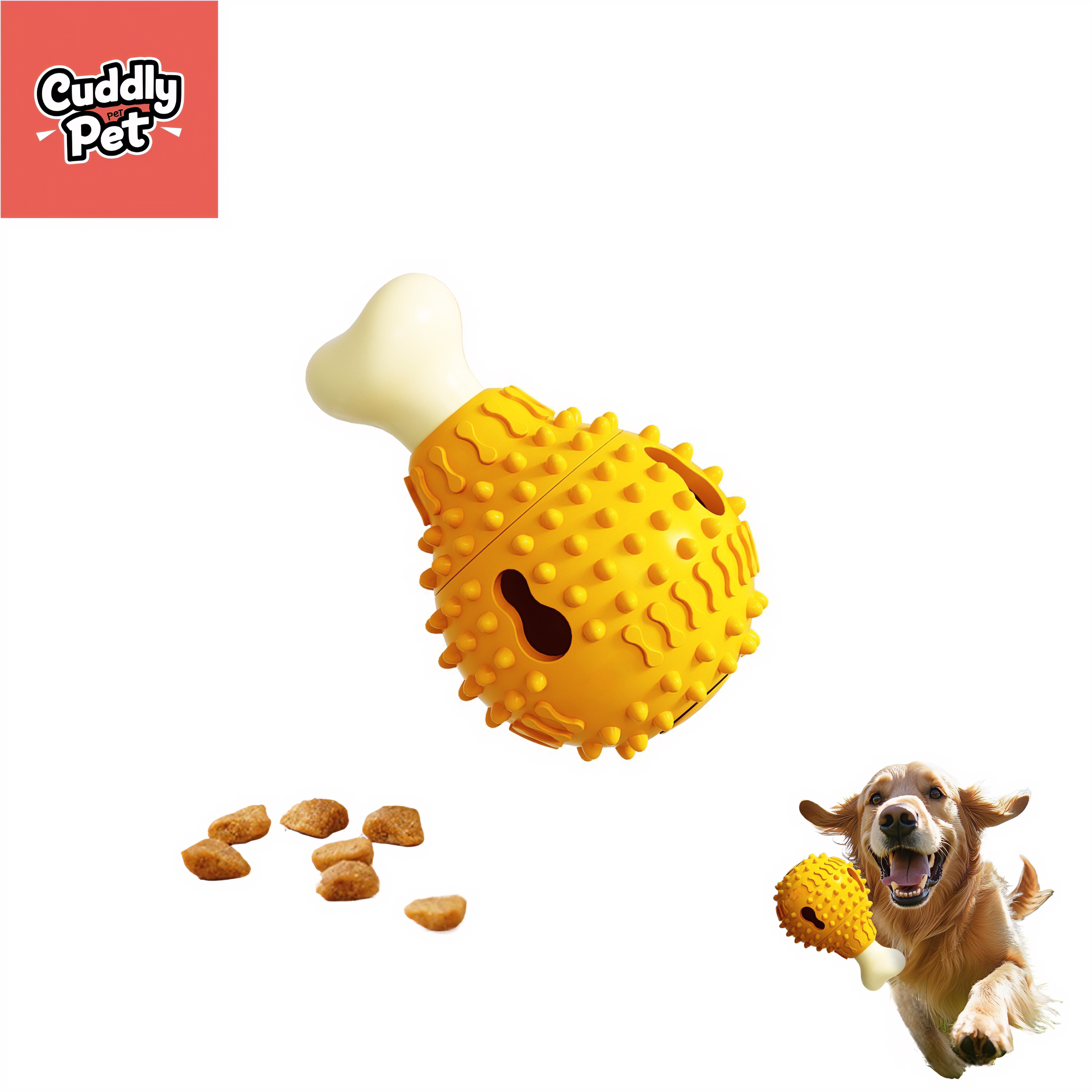 Fried Chicken Leg Squeaky Treat Dispenser – Interactive Dog Puzzle Toy for Small and Large Dogs