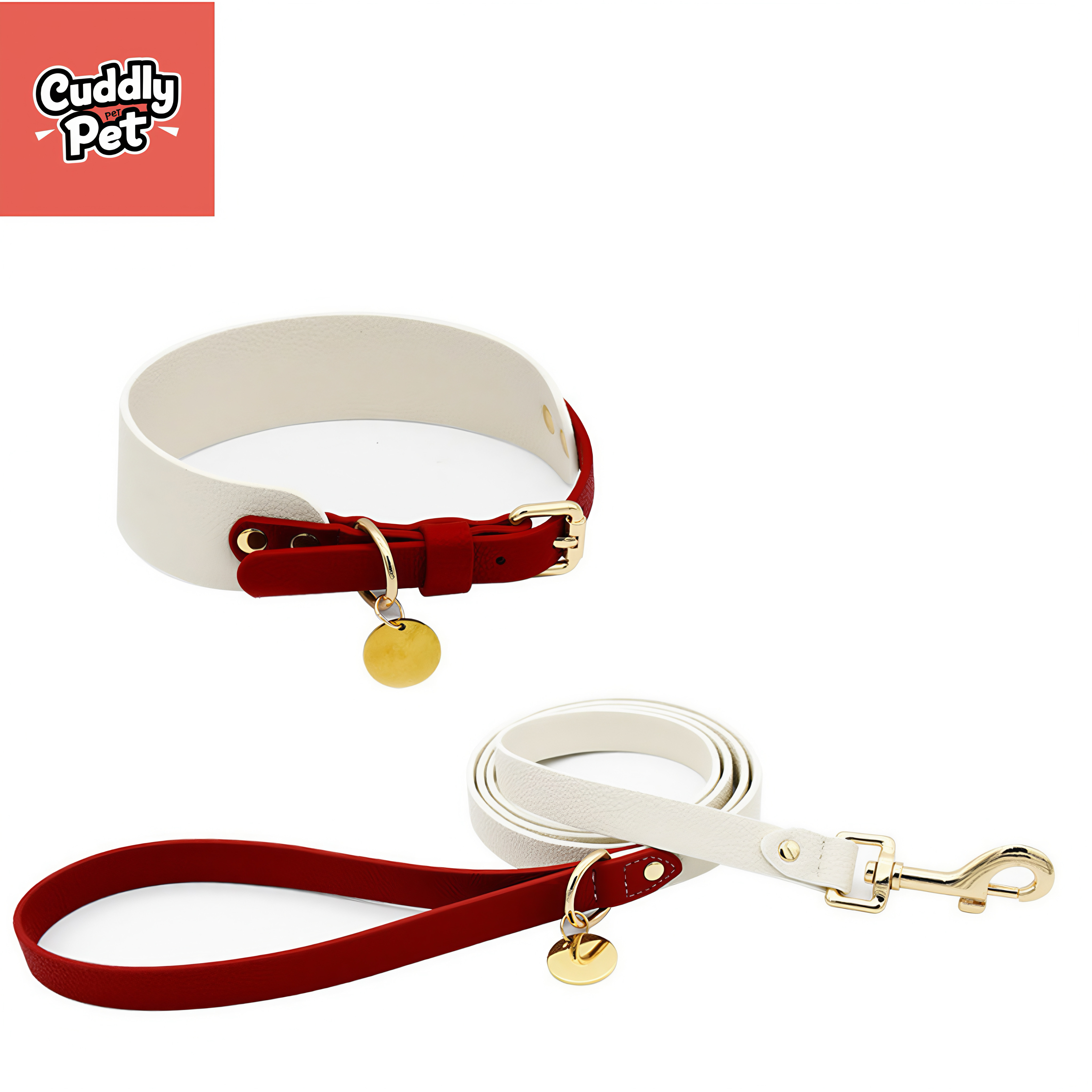 Levia Soft Leather Dog Collar and Leash Set | Adjustable, Comfortable | for Small Large Dogs