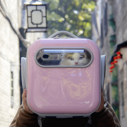 Ventilated Pet Carrier Backpack with Hidden Window - Large Airflow Cat & Small Dog Carrier, EVA Back Support, Water-Resistant, Travel Friendly