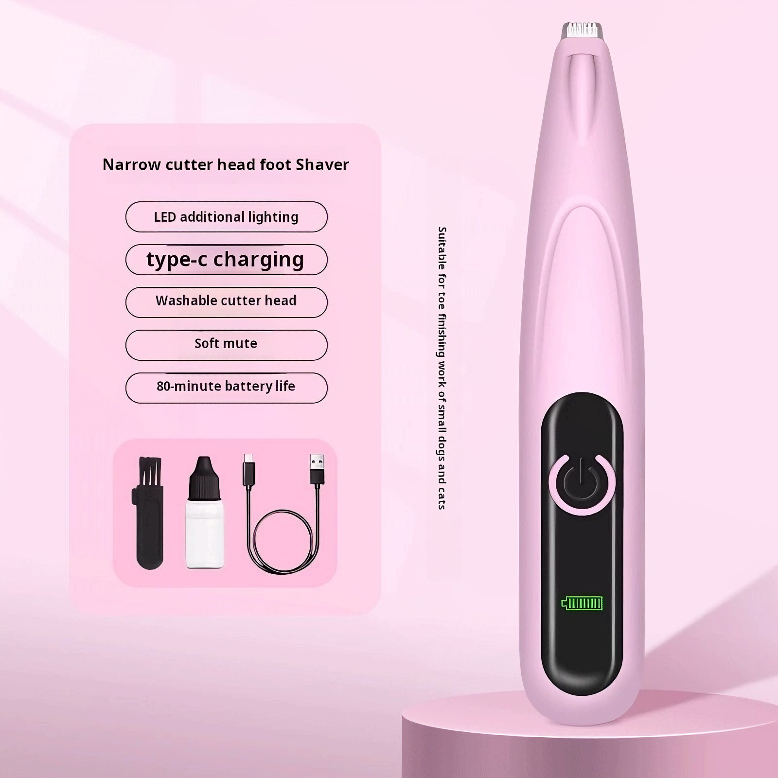 Dog Paw Trimmer with LED Light，Cordless Rechargeable Dog Clippers，Low Noise Dog and Cat Clippers，Pet Grooming Clippers Hair Trimmer