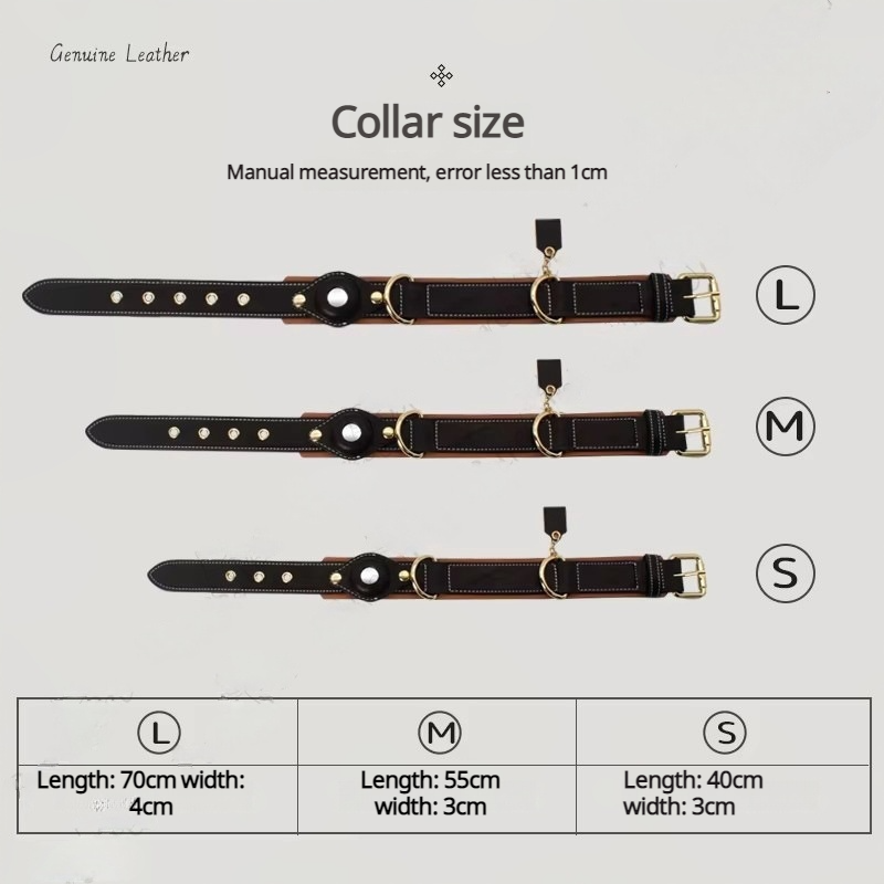 Genuine Leather Dog Collar with AirTag Holder | No Monthly Fee | Apple Find My Compatible | Prop 65 Compliant