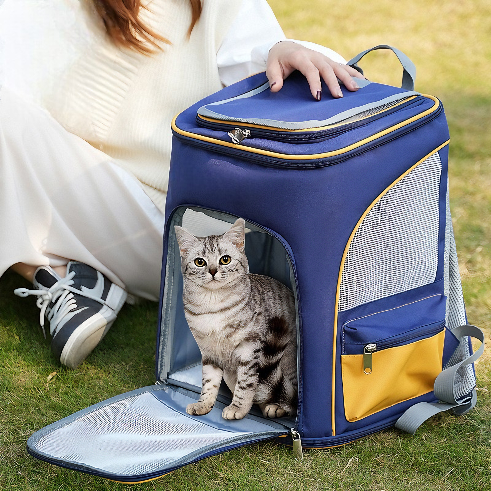  Foldable Pet Backpack Carrier for Cats & Small Dogs - Large Space, Ventilated & Comfortable, Travel Carrier with Breathable Mesh, Portable Cat Bag