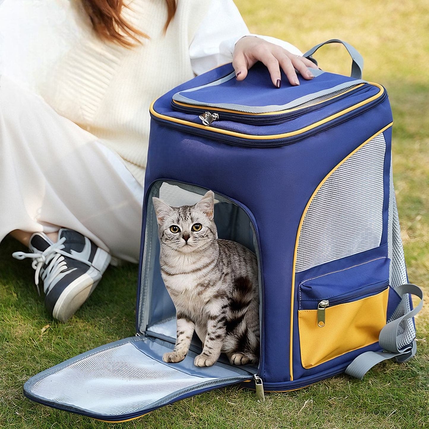  Foldable Pet Backpack Carrier for Cats & Small Dogs - Large Space, Ventilated & Comfortable, Travel Carrier with Breathable Mesh, Portable Cat Bag