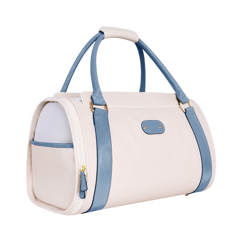 Breathable Leather Pet Travel Bag – Portable Carrier with 3-Side Mesh for Cats & Dogs up to 10kg