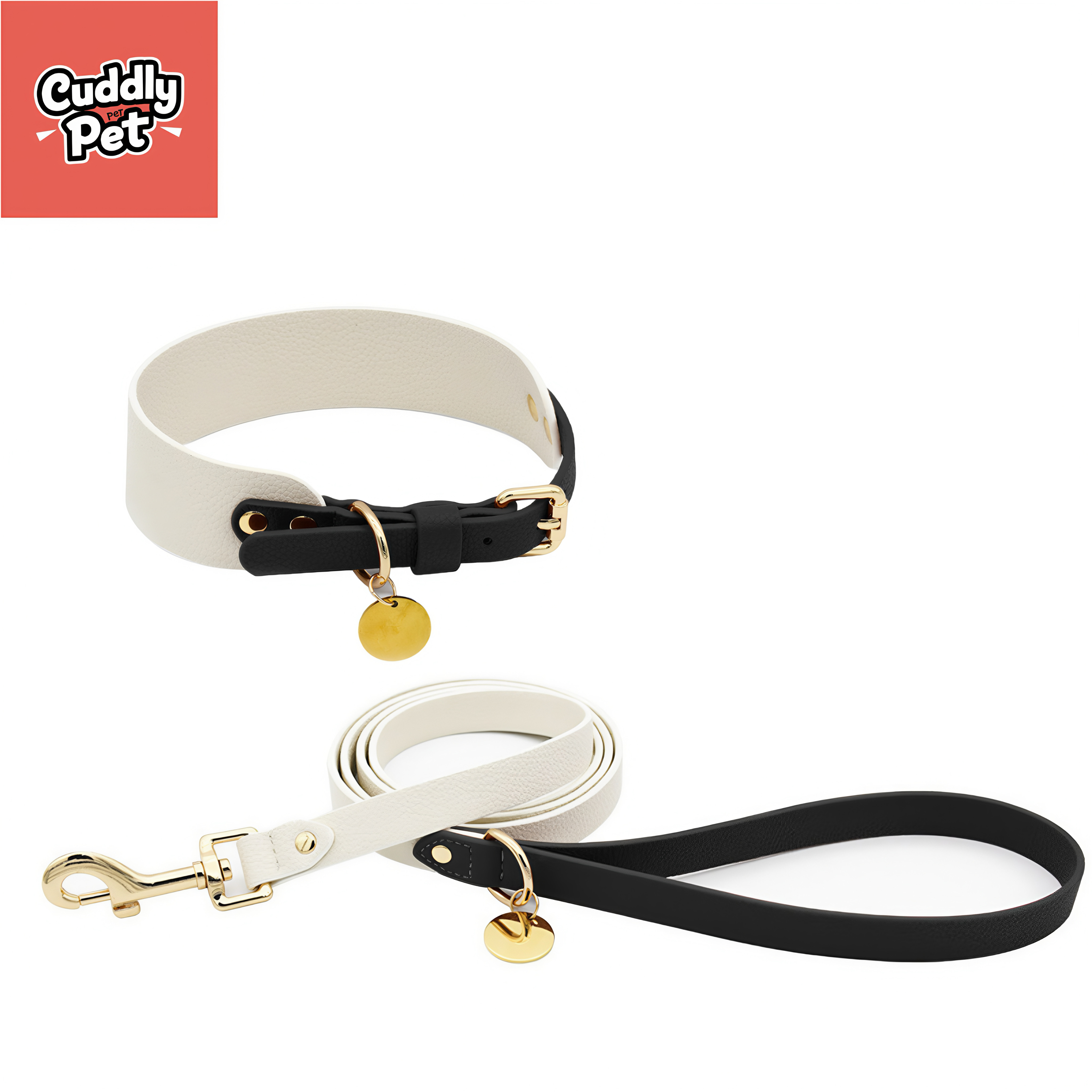 Levia Soft Leather Dog Collar and Leash Set | Adjustable, Comfortable | for Small Large Dogs