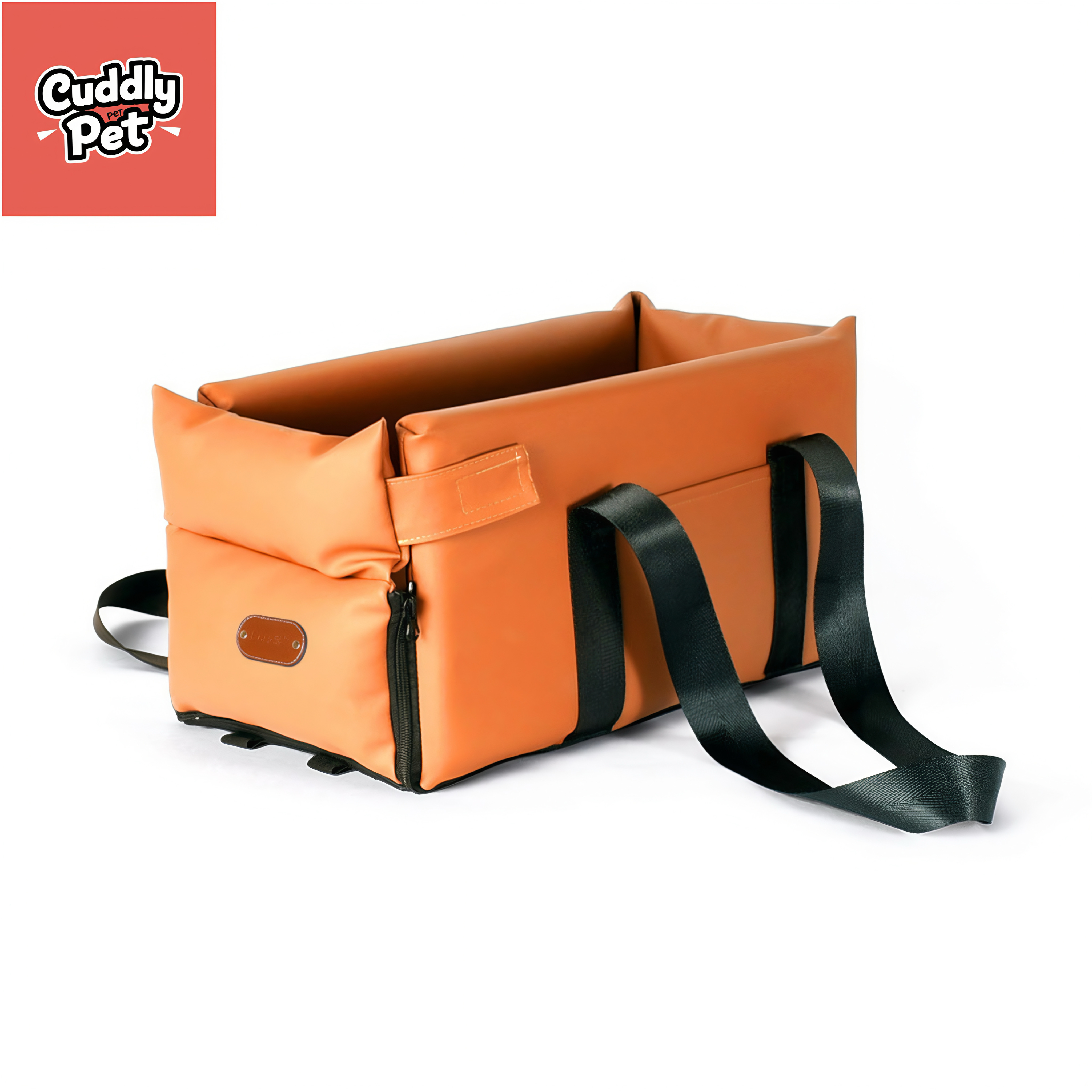 Waterproof Pet Car Seat Bed - Comfortable & Safe Leather Dog Car Bed with Anti-Escape Buckle, Adjustable Strap (Coffee, Orange, Black)