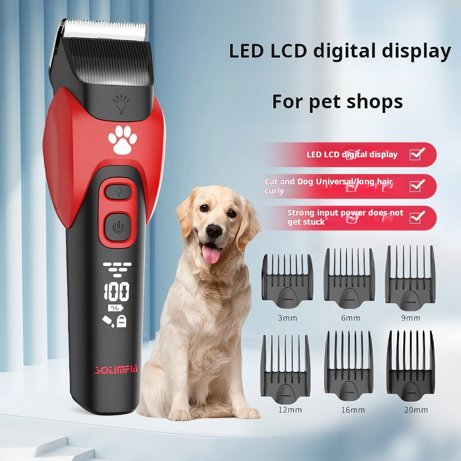 Professional Cordless Pet Grooming Clipper with LED Display & Ceramic Blade – 6 Guard Combs, 120 Min Runtime, Type-C/USB Charging 