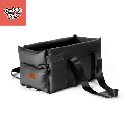 Waterproof Pet Car Seat Bed - Comfortable & Safe Leather Dog Car Bed with Anti-Escape Buckle, Adjustable Strap (Coffee, Orange, Black)