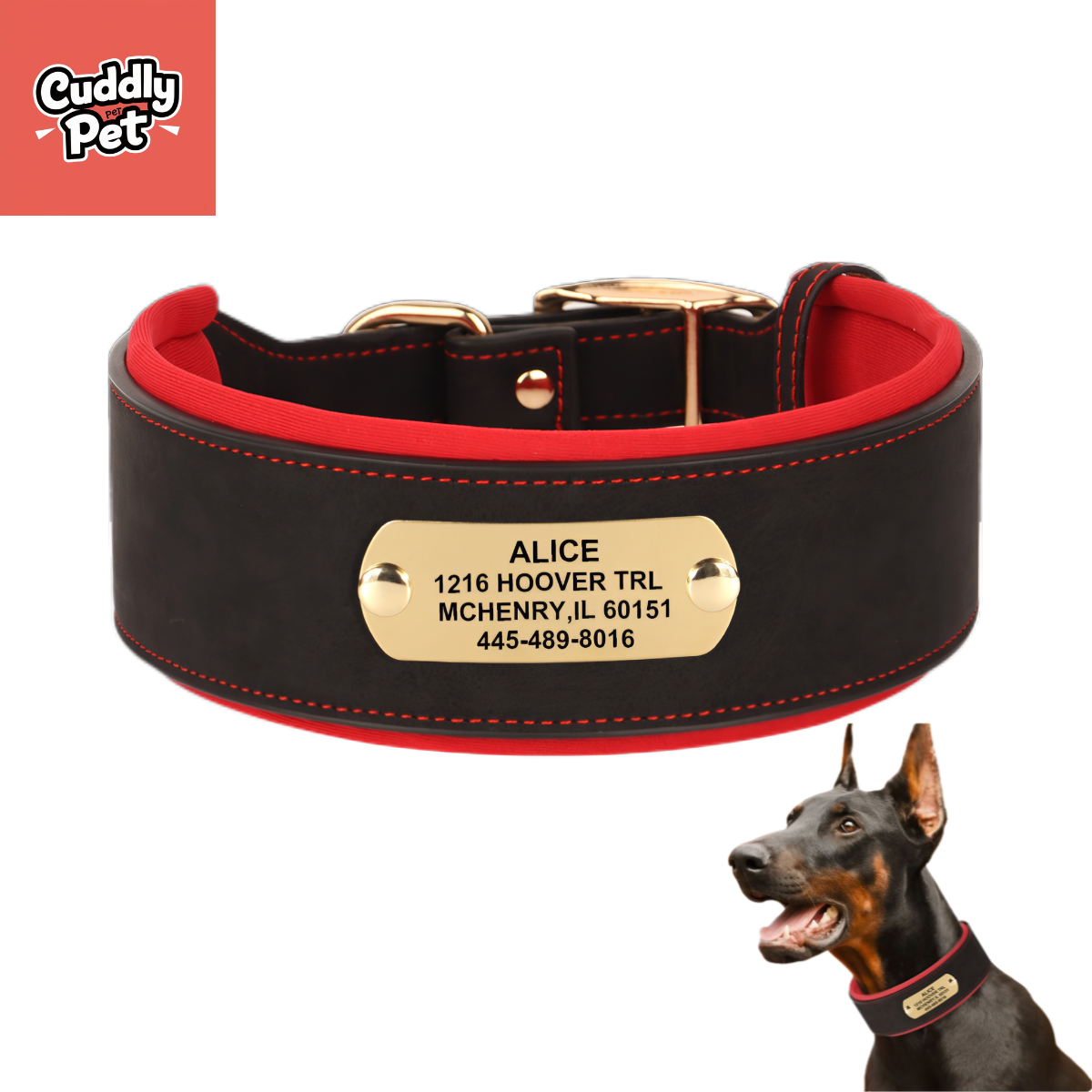 Extra Wide Padded Dog Collar for Large Breeds - Comfort & Safety with Engraved ID Plate, Zinc Alloy Buckle - Adjustable Durable Neoprene Leather Collar