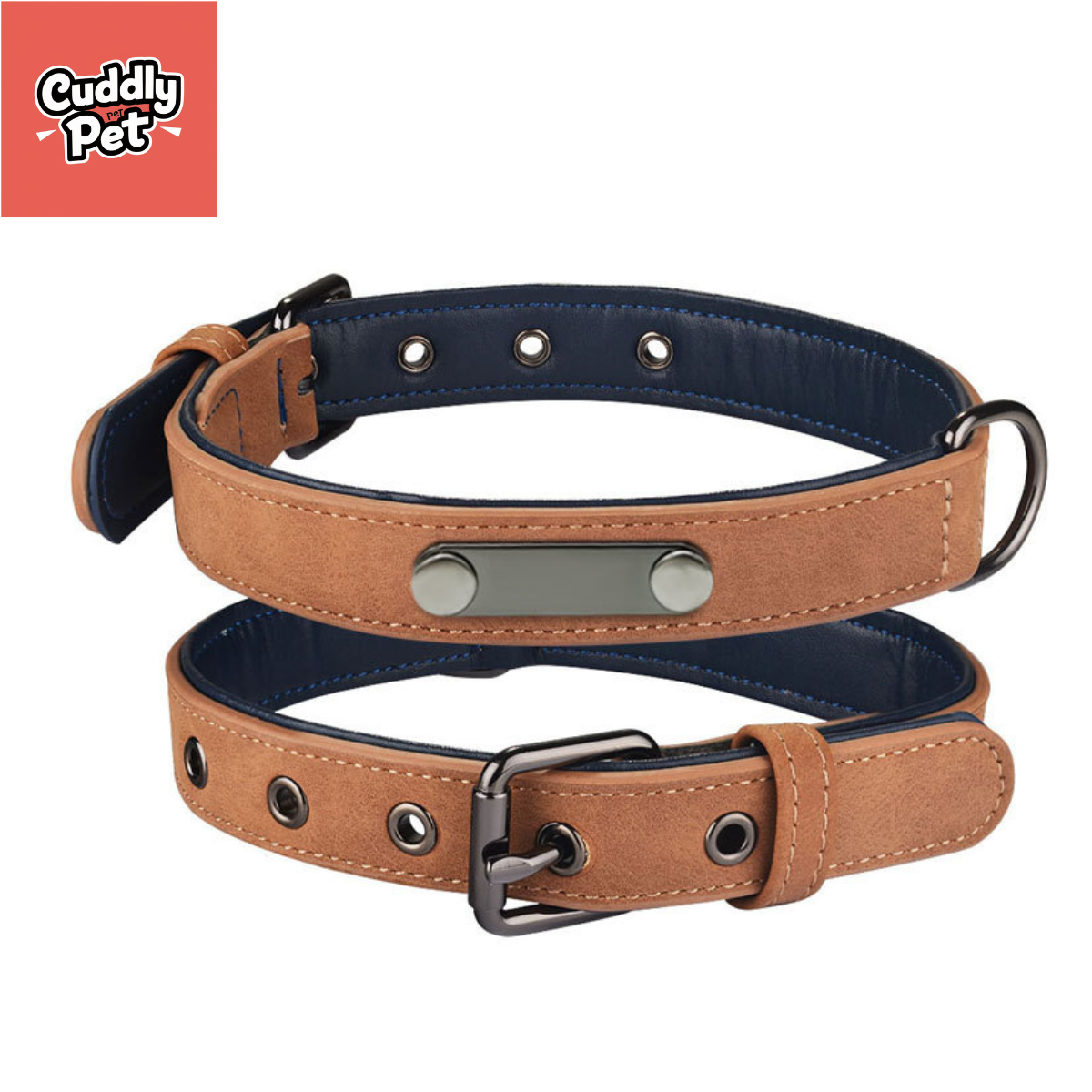 Personalized Dog Collar with Engraved ID Tag | Adjustable PU Leather | Large Breed Sizes