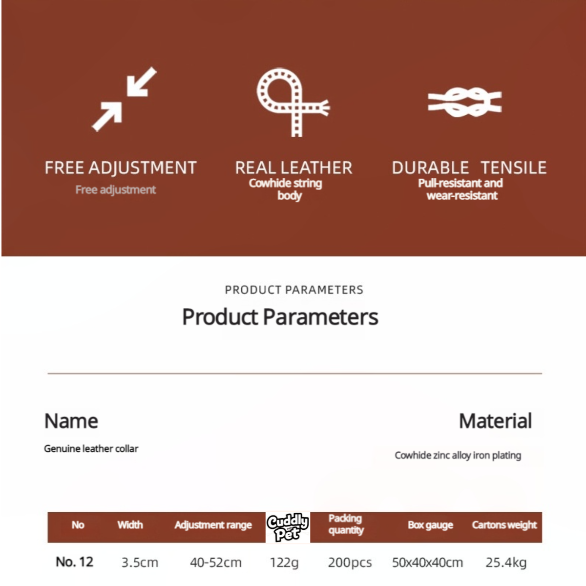 Adjustable Genuine Leather Dog Collar with Alloy Needle Buckle - Stainless Steel Decor, 3.5cm Width (40-52cm)