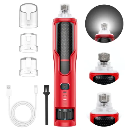 Dog Nail Grinder, 7-Speed with 360°LED Lights,Type-C Rechargeable Super Quiet and Low Vibration Electric, Dog Nail Trimmers for Large Medium Small Pets Cats Paws Grooming (Red)