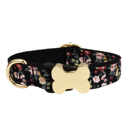 Nordic Blue Floral Dog Collar – Scandinavian-Inspired Elegance Timeless Style with Personalized Engraving